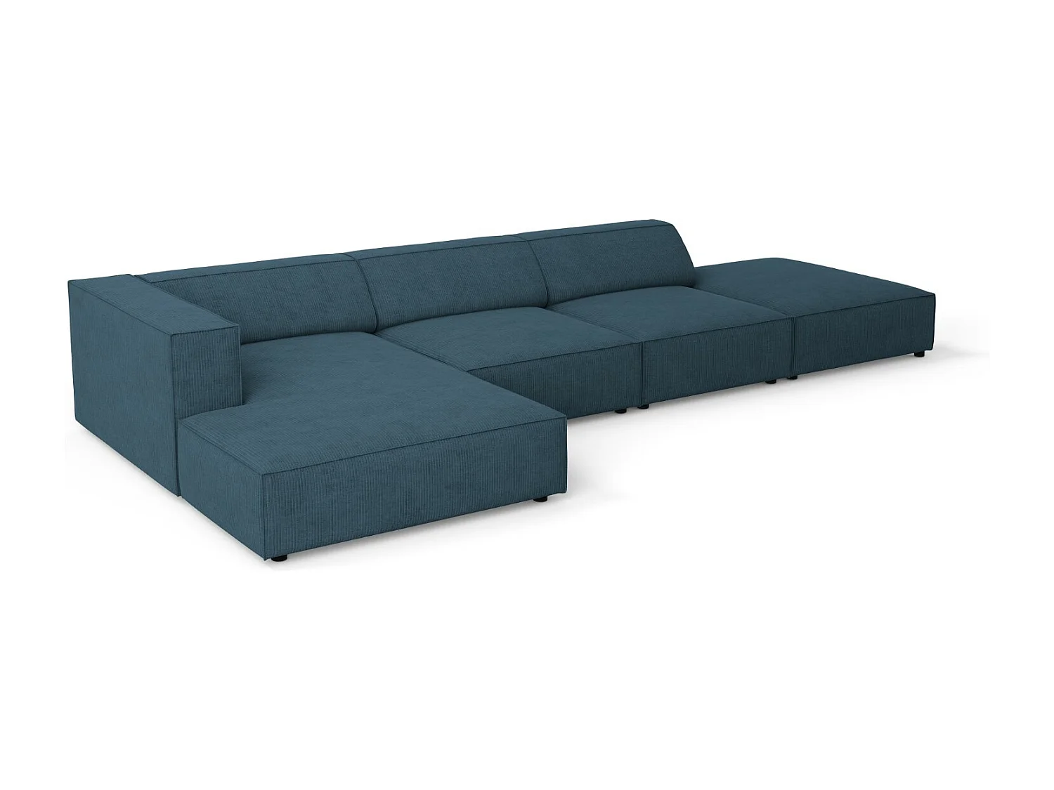 Cosmopolitan Design - Sofá de canto esquerdo "Arendal" 5 lugares em tecido chenille com efeito canelado azul marinho - 341x166x70cm