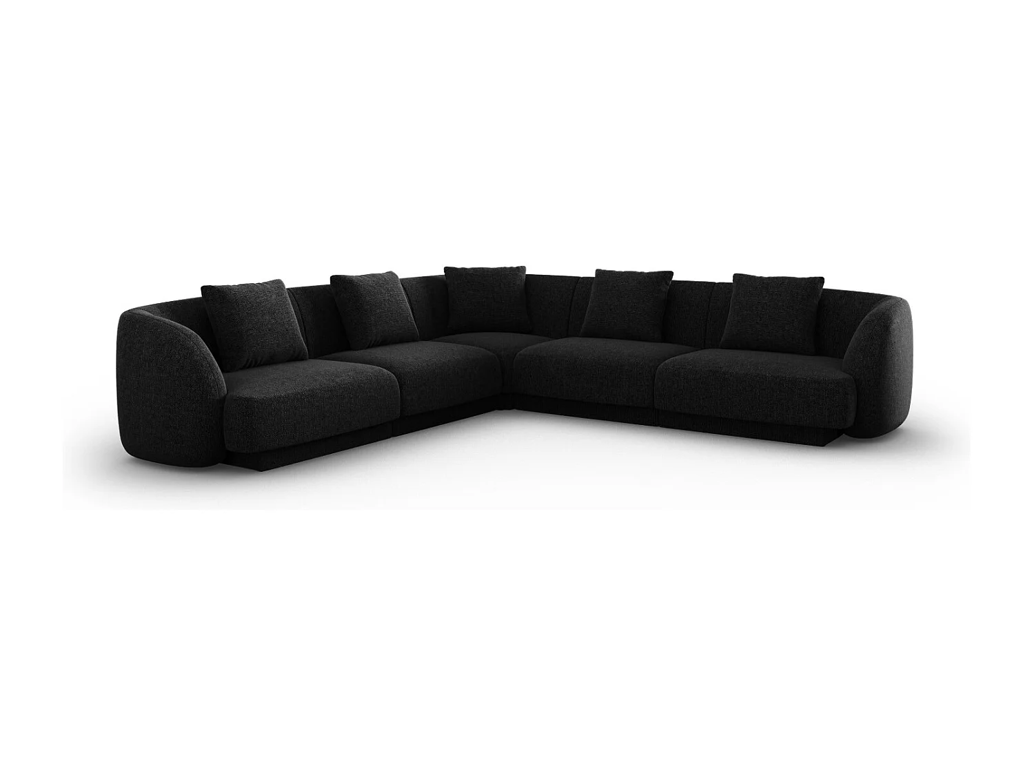 Cosmopolitan Design - Sofá de canto simétrico "Tulum" 5 lugares em tecido chenille preto - 255x255x70cm