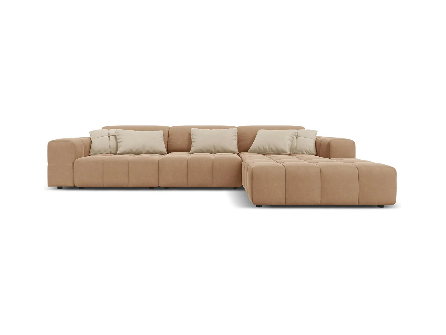 CXL by Christian Lacroix - Canapé d'angle droit "Luc" 4 places en velours beige foncé - 284x166x70cm