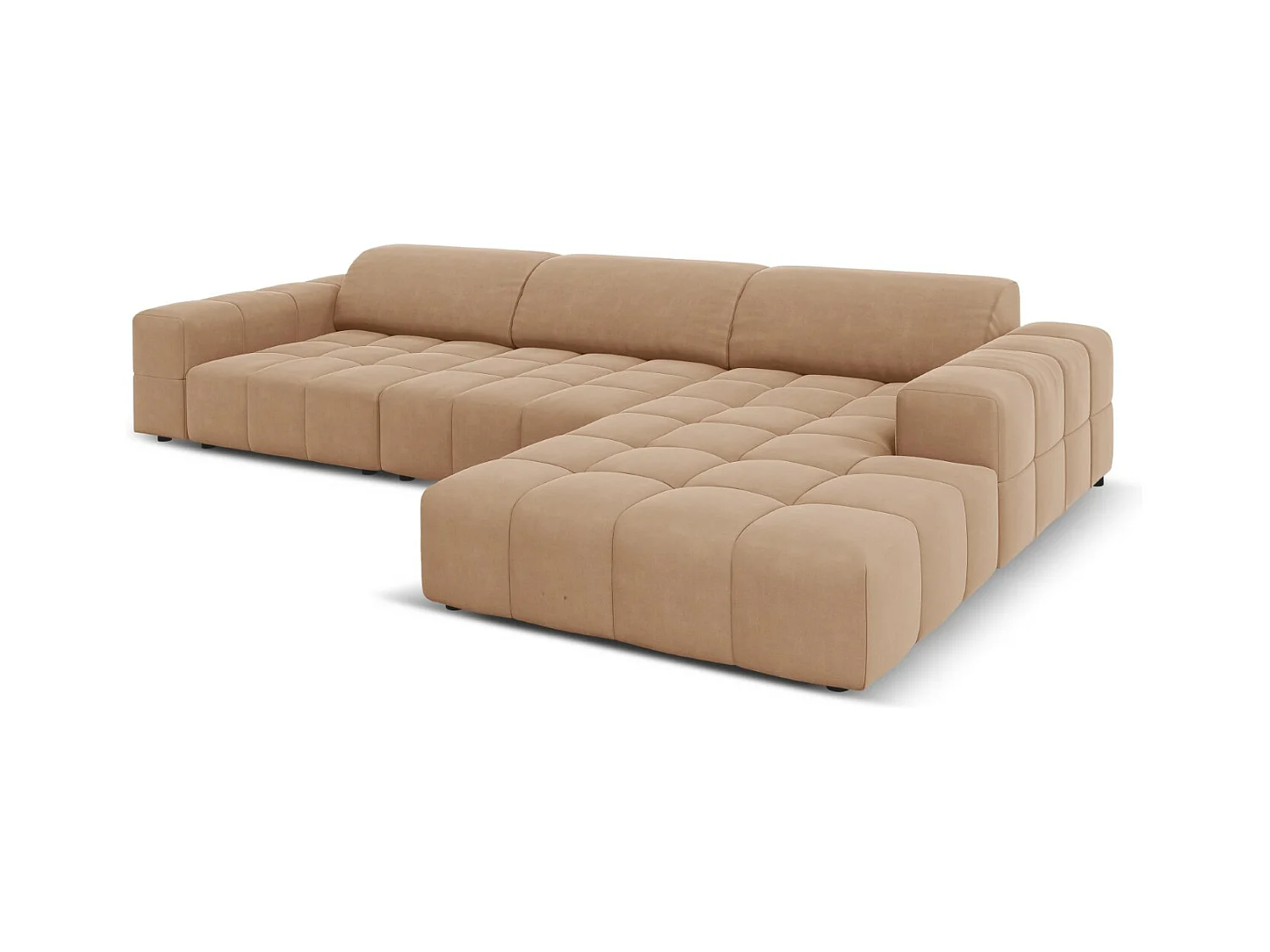 CXL by Christian Lacroix - Canapé d'angle droit "Luc" 4 places en velours beige foncé - 284x166x70cm