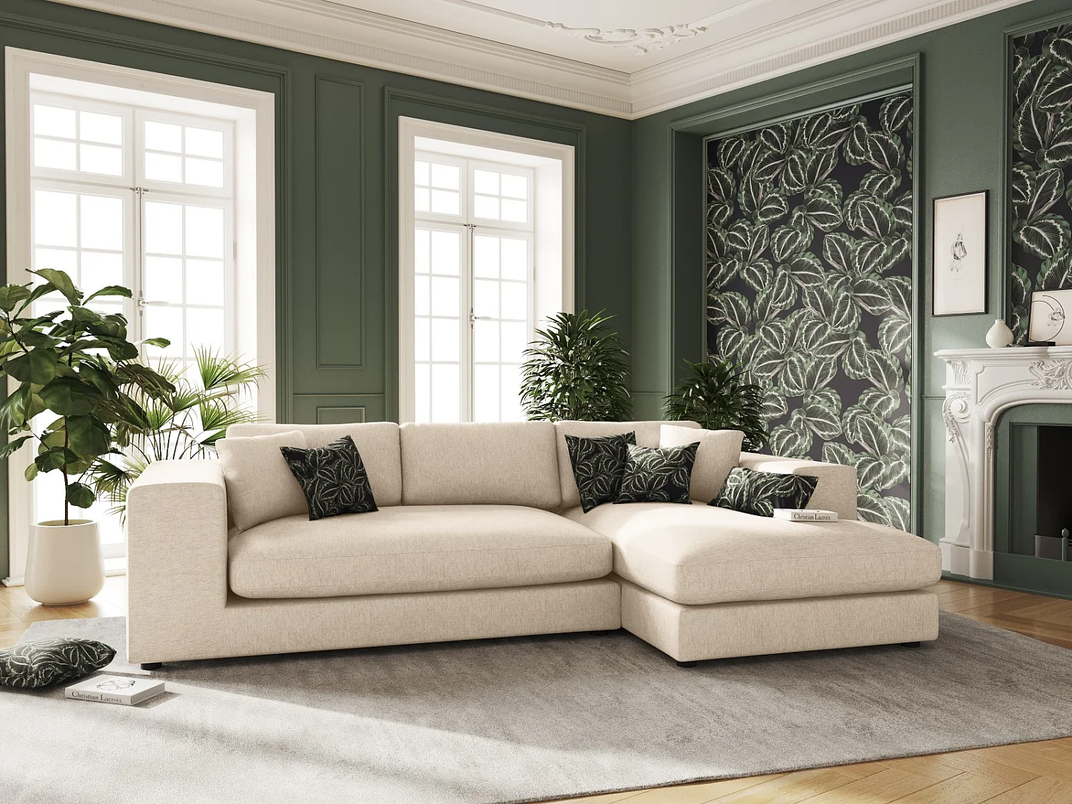 CXL by Christian Lacroix - 5-Sitzer Ecksofa rechts "Tendance" Sitzer aus strukturiertem Stoff beige - 282x174x72cm