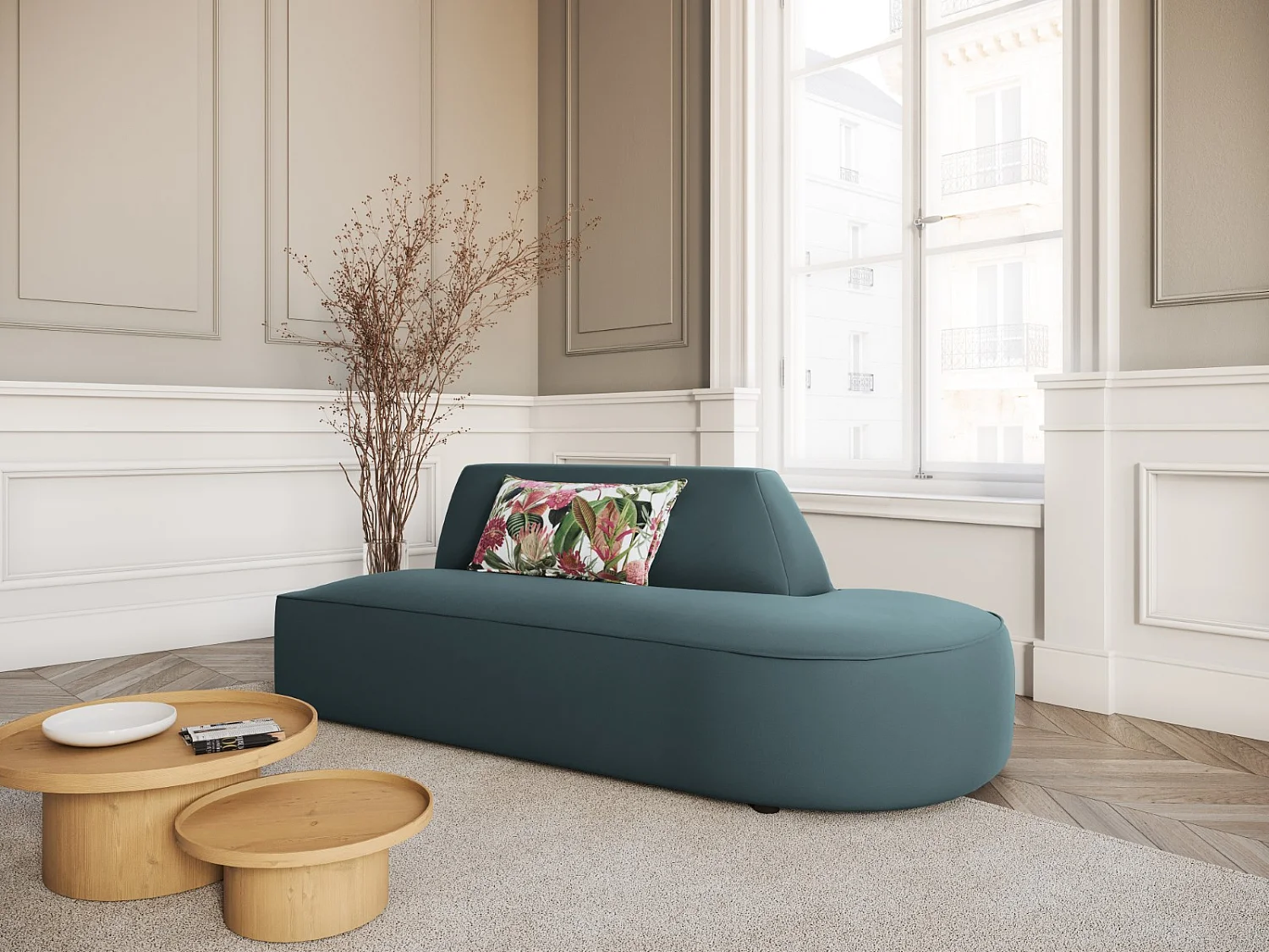 CXL by Christian Lacroix - Sofá modular direito "Charles" 2 lugares em veludo azul - 181x93x69cm