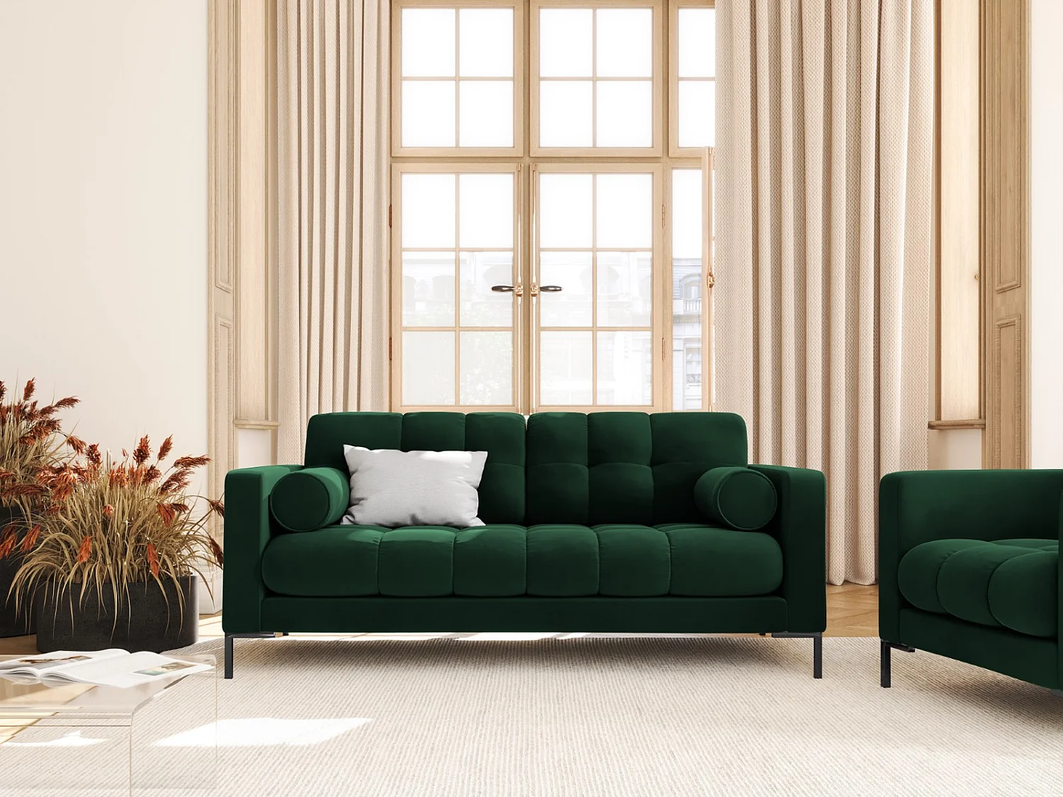 Cosmopolitan Design - 2-Sitzer Sofa "Bali" aus Samt flaschengrün - 152x92x75cm