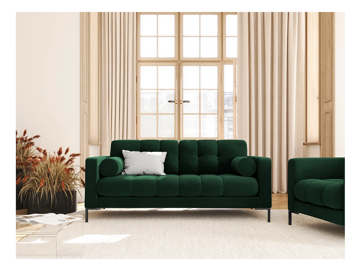 Cosmopolitan Design - Canapé "Bali" 2 places en velours vert bouteille - 152x92x75cm