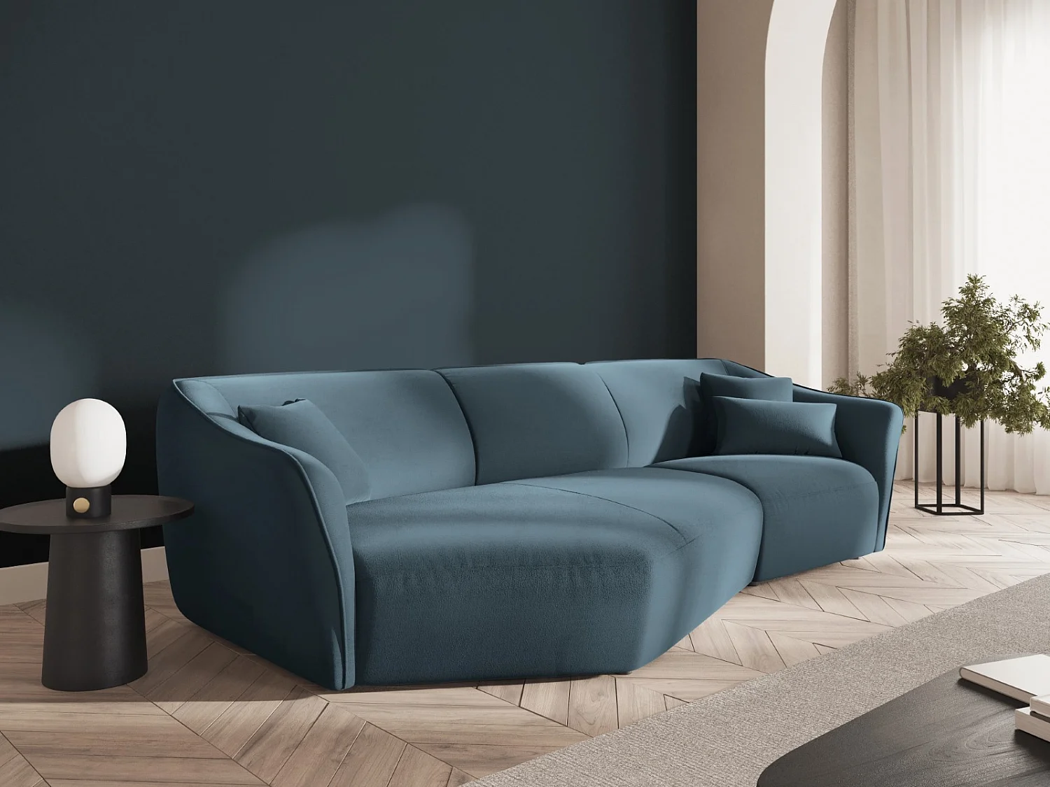 Cosmopolitan Design - Canapé d'angle gauche modulable "Tokyo" 5 places en velours bleu pastel - 292x138x79cm