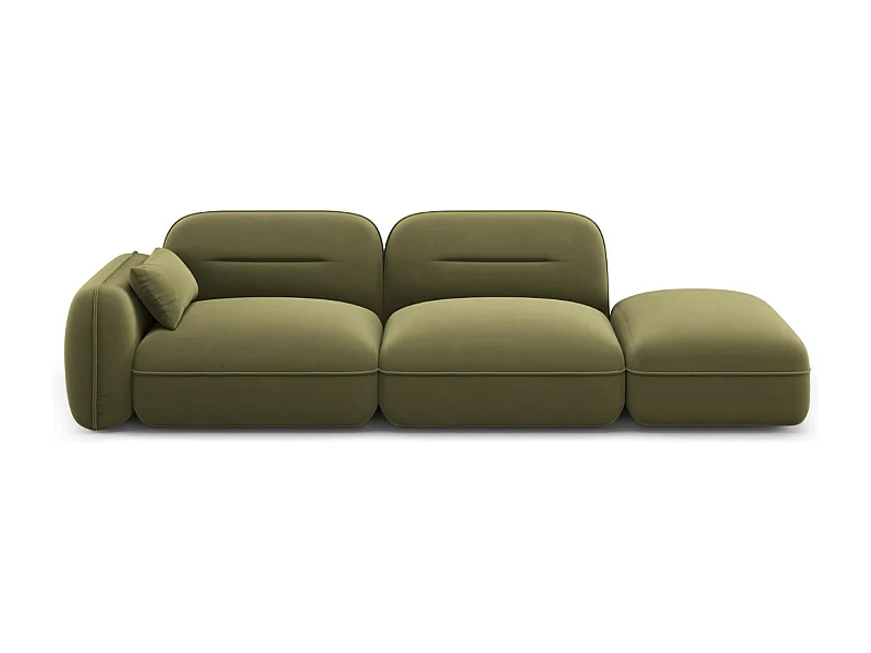 Cosmopolitan Design - Sofá modular direito "Sydney" 3 lugares em veludo verde claro - 295x90x70cm