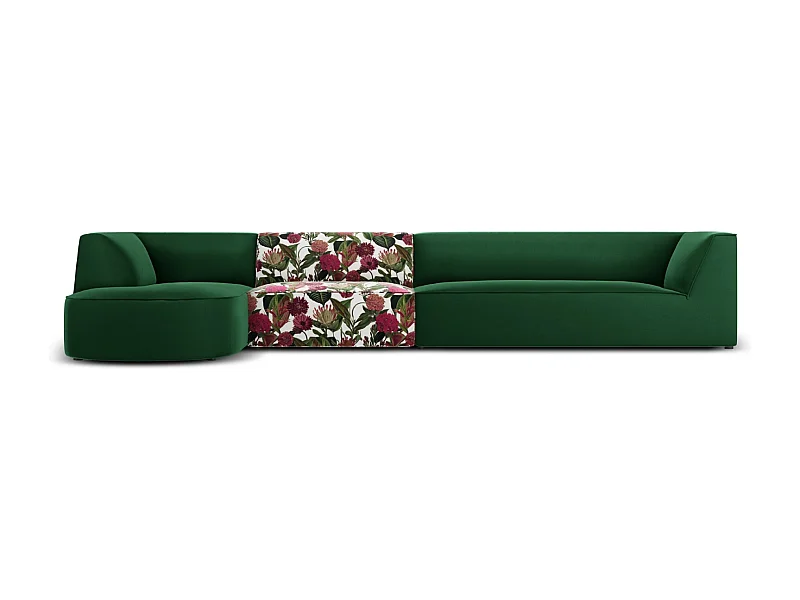 CXL by Christian Lacroix - Sofá de canto esquerdo "Charles" 5 lugares em veludo padrão de rosas de jardim, verde - 366x180x69cm