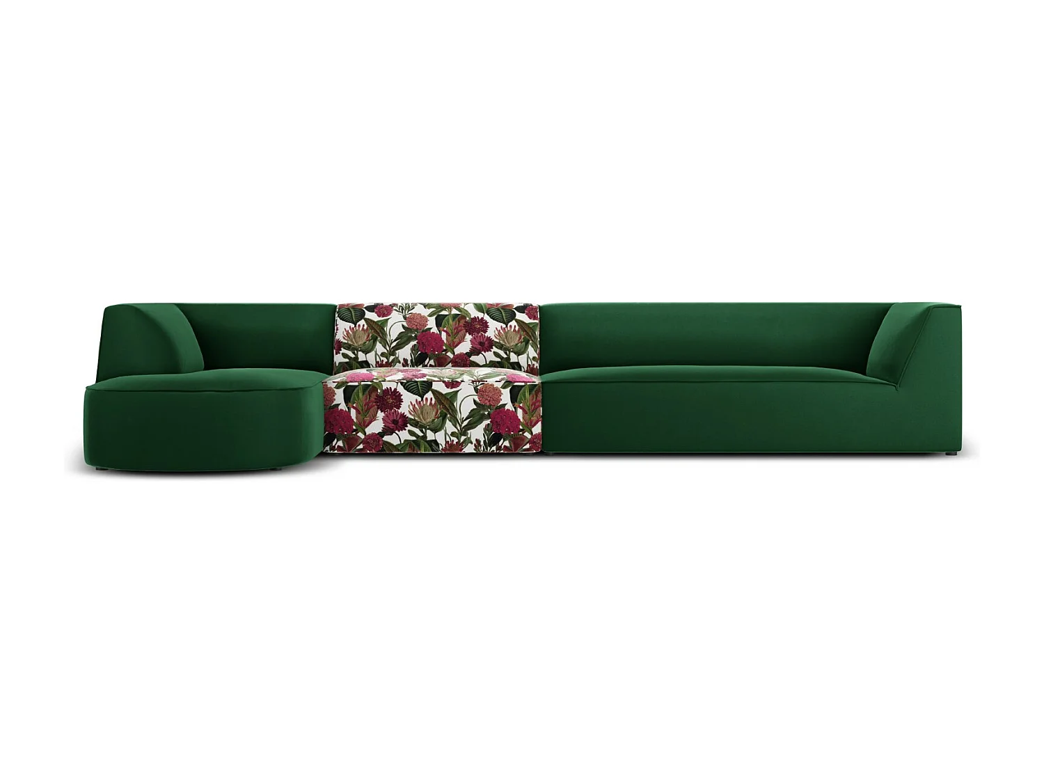 CXL by Christian Lacroix - Canapé d'angle gauche "Charles" 5 places en velours motif de rose de jardin,vert - 366x180x69cm