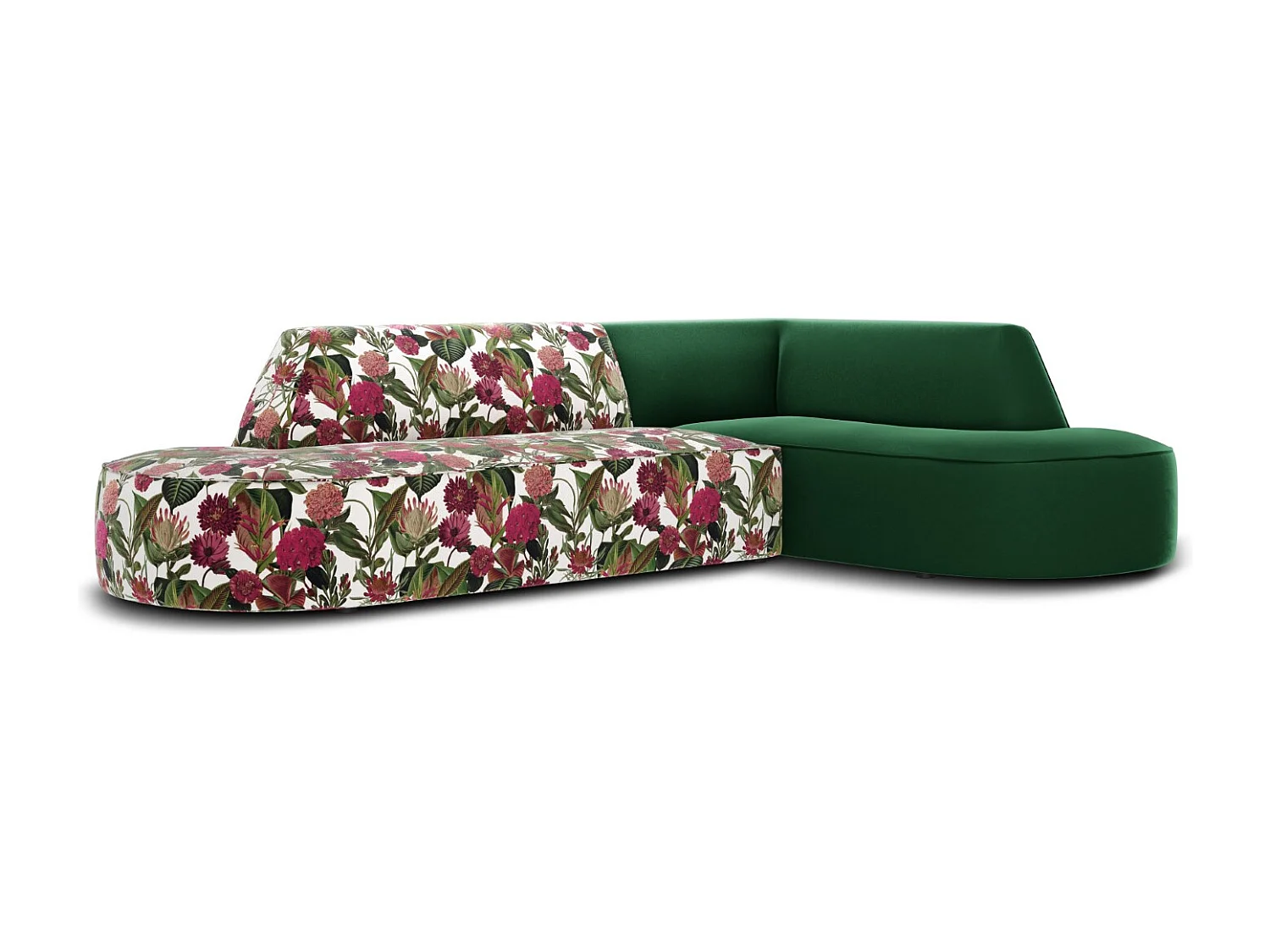 CXL by Christian Lacroix - Divano angolare destro "Charles" 4 posti in velluto motivo di rose da giardino - 273x180x69cm