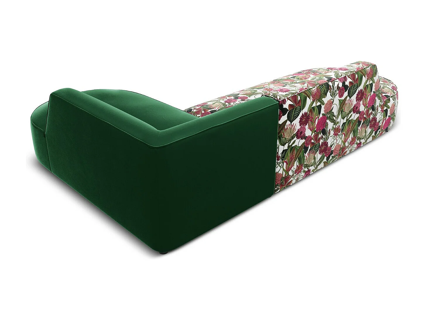 CXL by Christian Lacroix - Rechter hoekbank "Charles" 4 zitplaatsen, Flueel, tuinroospatroon, groen - 273x180x69cm