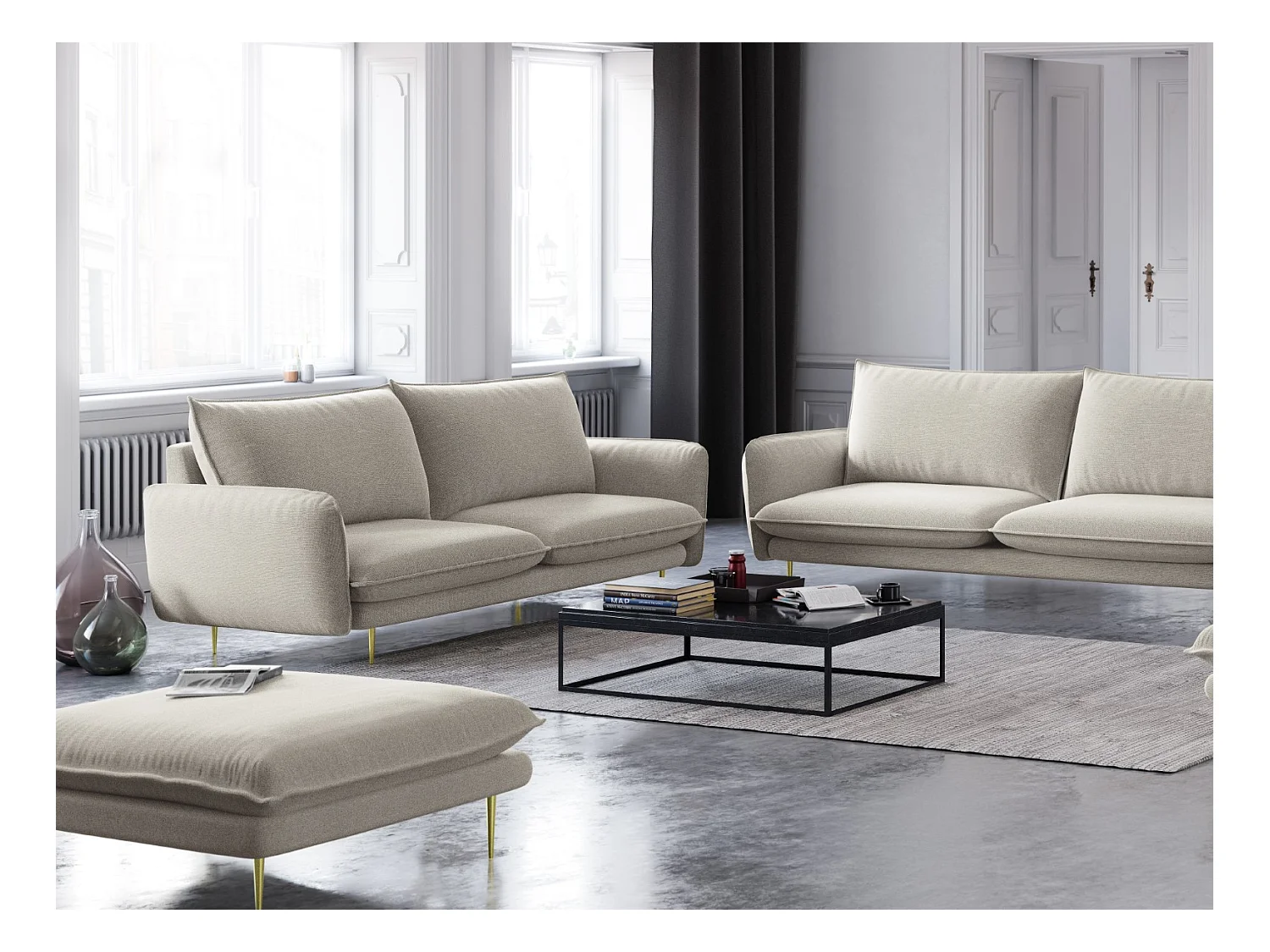 Cosmopolitan Design - Canapé "Vienna" 2 places en tissu structurel beige clair - 160x92x95cm