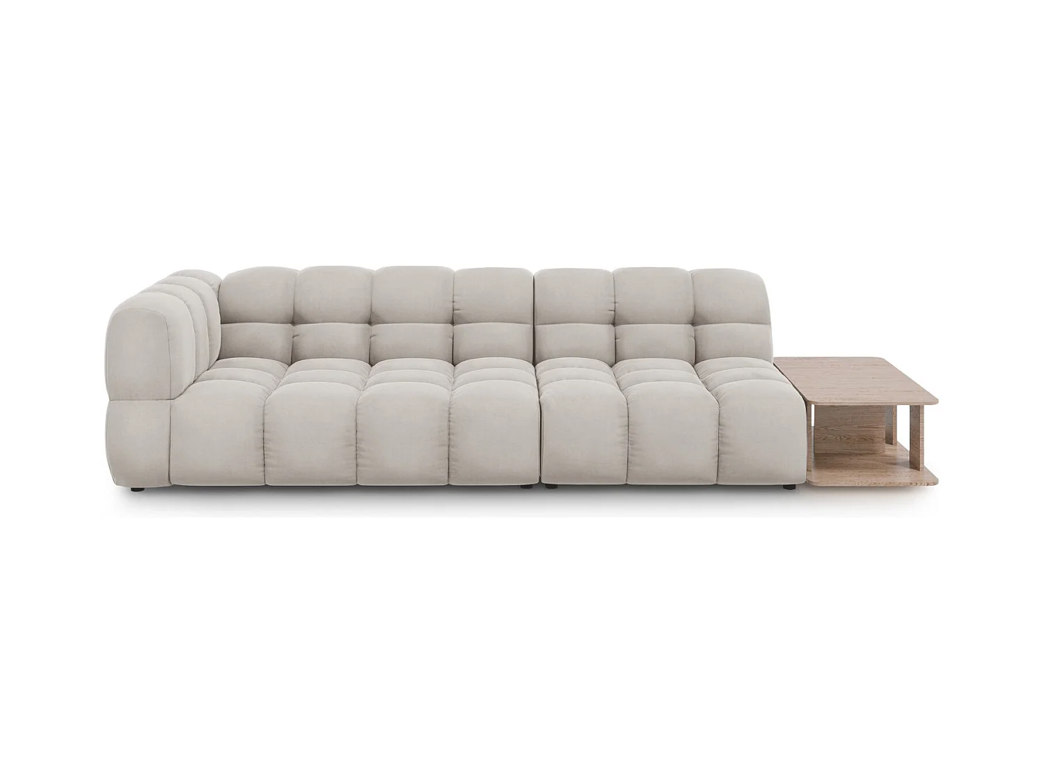 Cosmopolitan Design - Rechte modulaire bank "Sky" 4 zitplaatsen, Flueel, Lichtbeige - 297x102x75cm