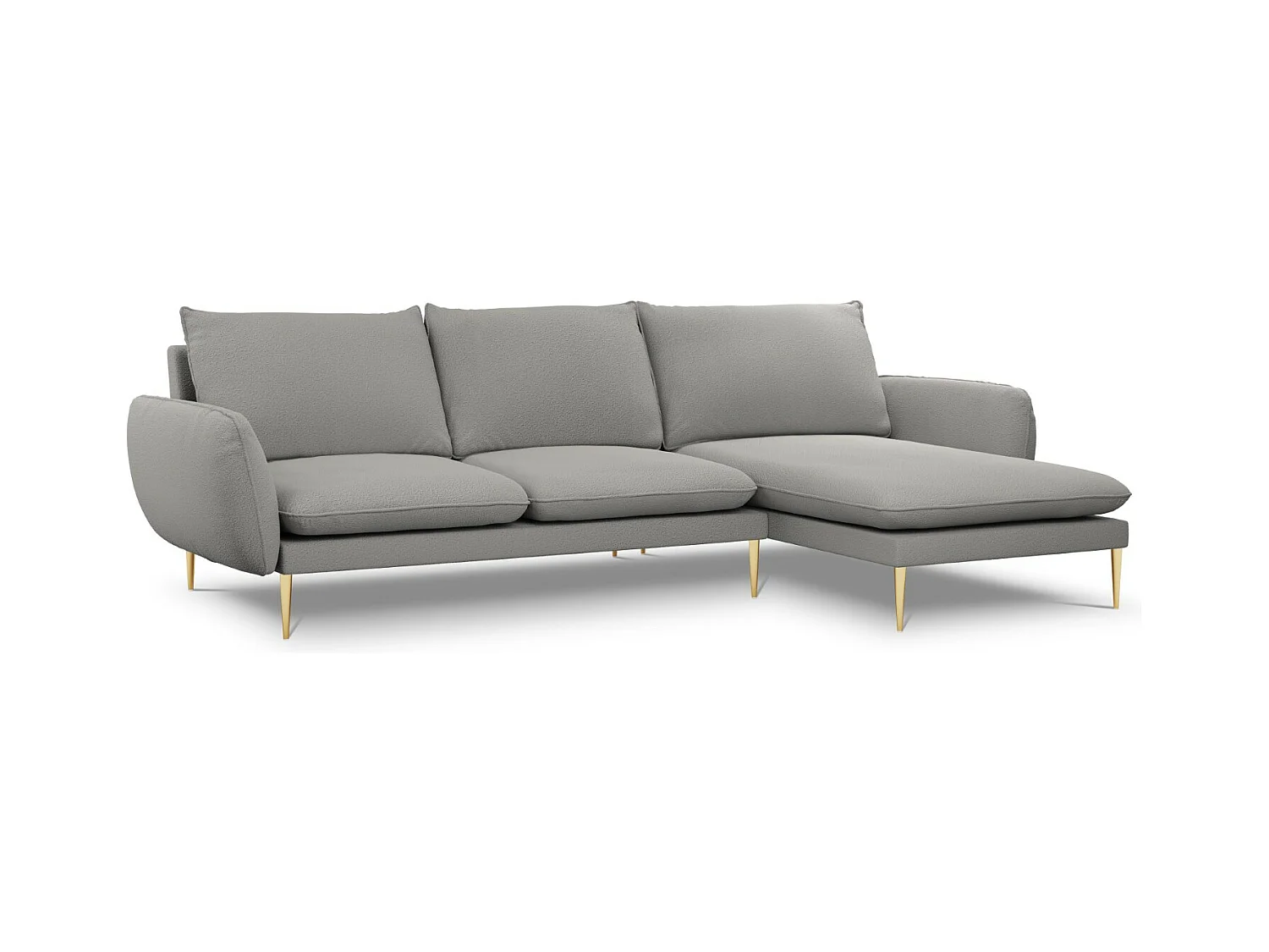 Cosmopolitan Design - Rechter hoekbank "Vienna" 5 zitplaatsen, Boucle, Grijs - 255x170x95cm