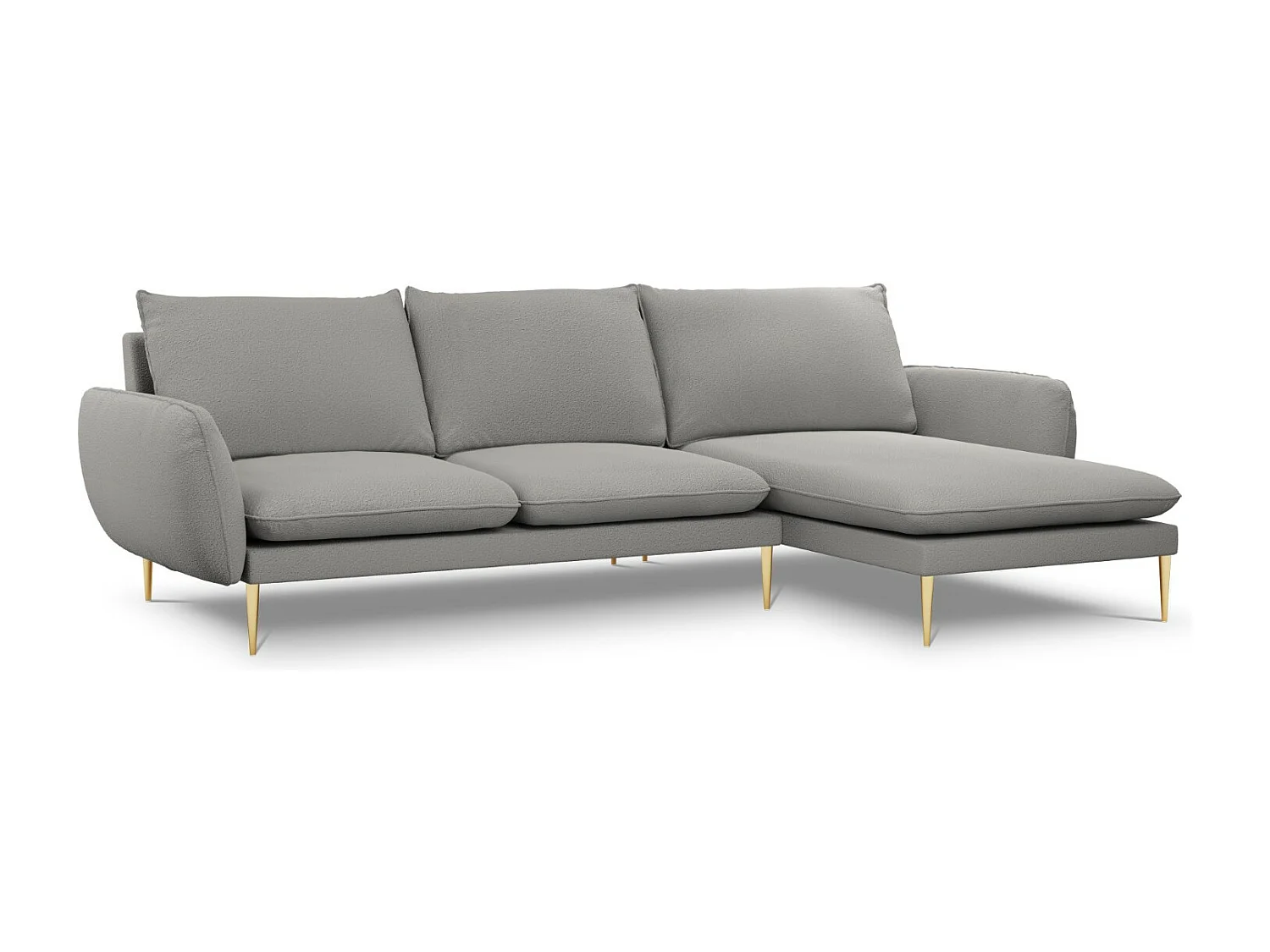 Cosmopolitan Design - Canapé d'angle droit "Vienna" 5 places en bouclé gris - 255x170x95cm