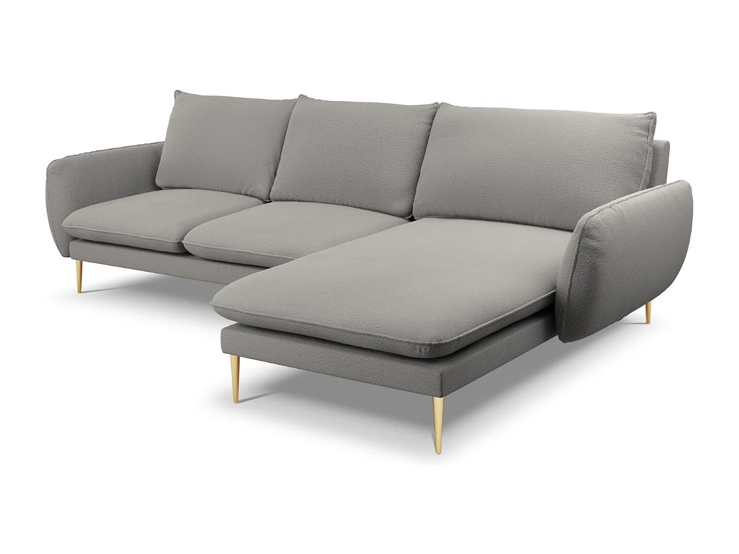 Cosmopolitan Design - Canapé d'angle droit "Vienna" 5 places en bouclé gris - 255x170x95cm