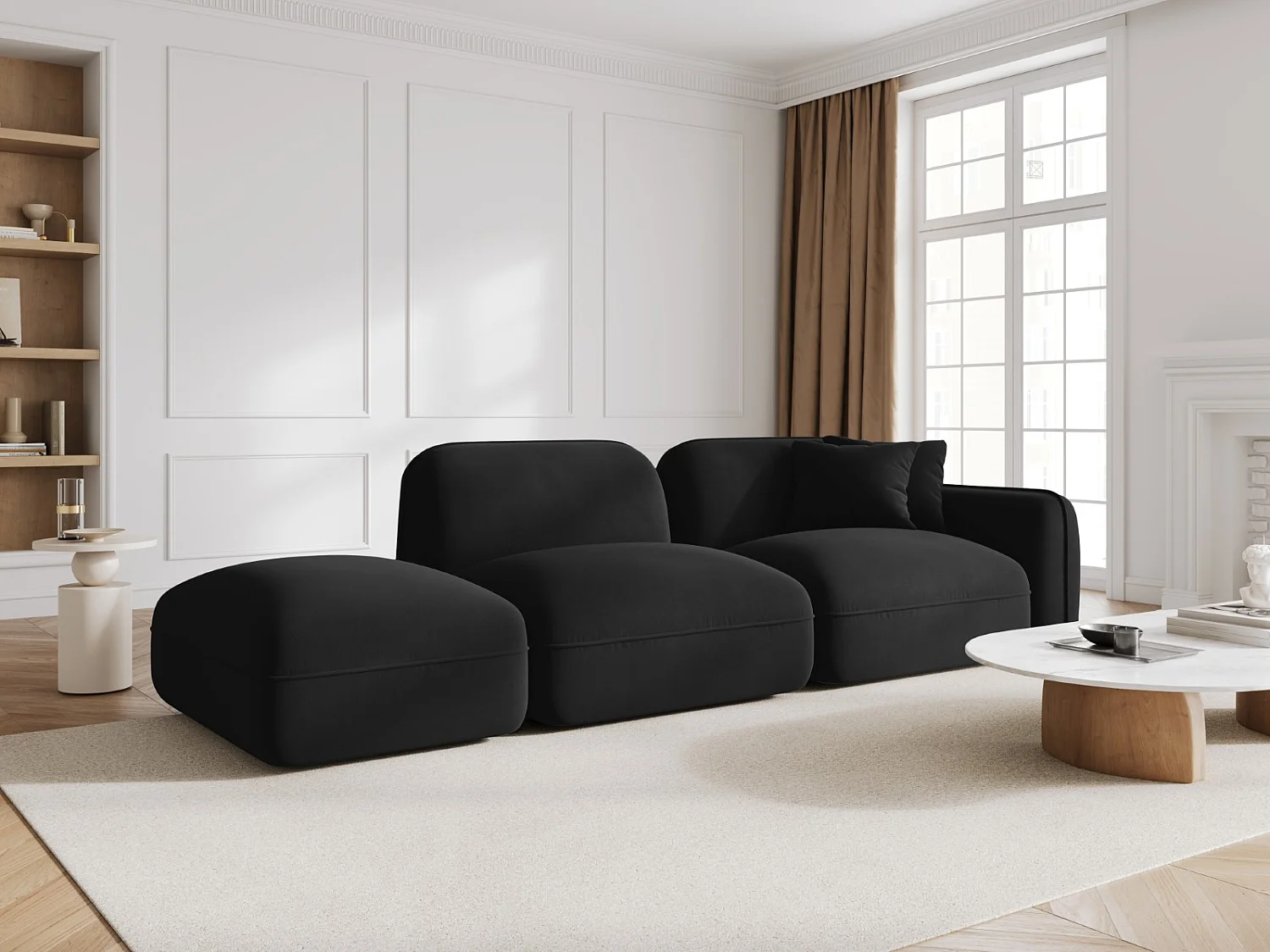 CXL by Christian Lacroix - Canapé modulable gauche "Lucien" 3 places en velours noir - 295x90x70cm