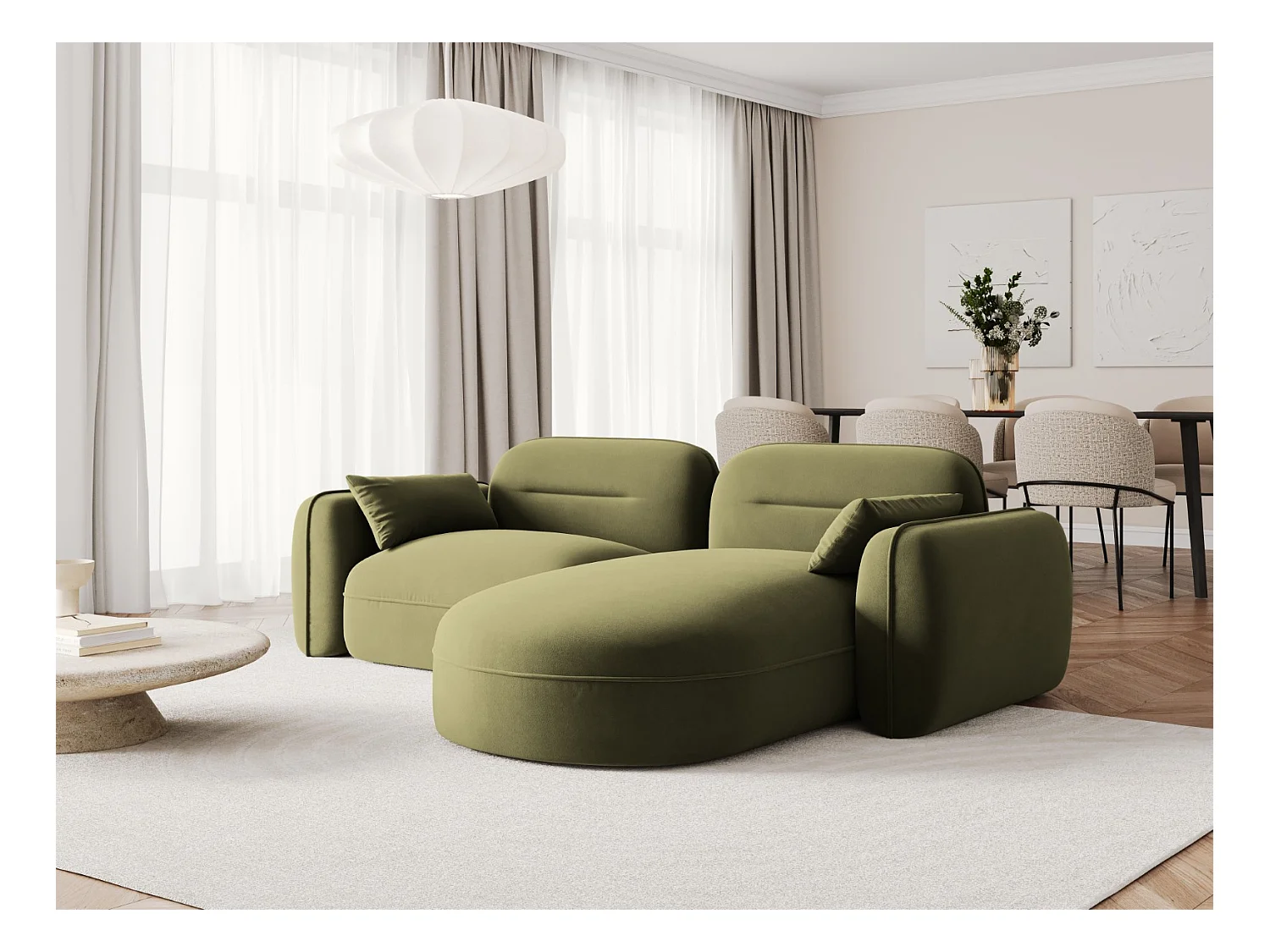 Cosmopolitan Design - Canapé d'angle droit modulable "Sydney" 3 places en velours vert clair - 230x165x70cm