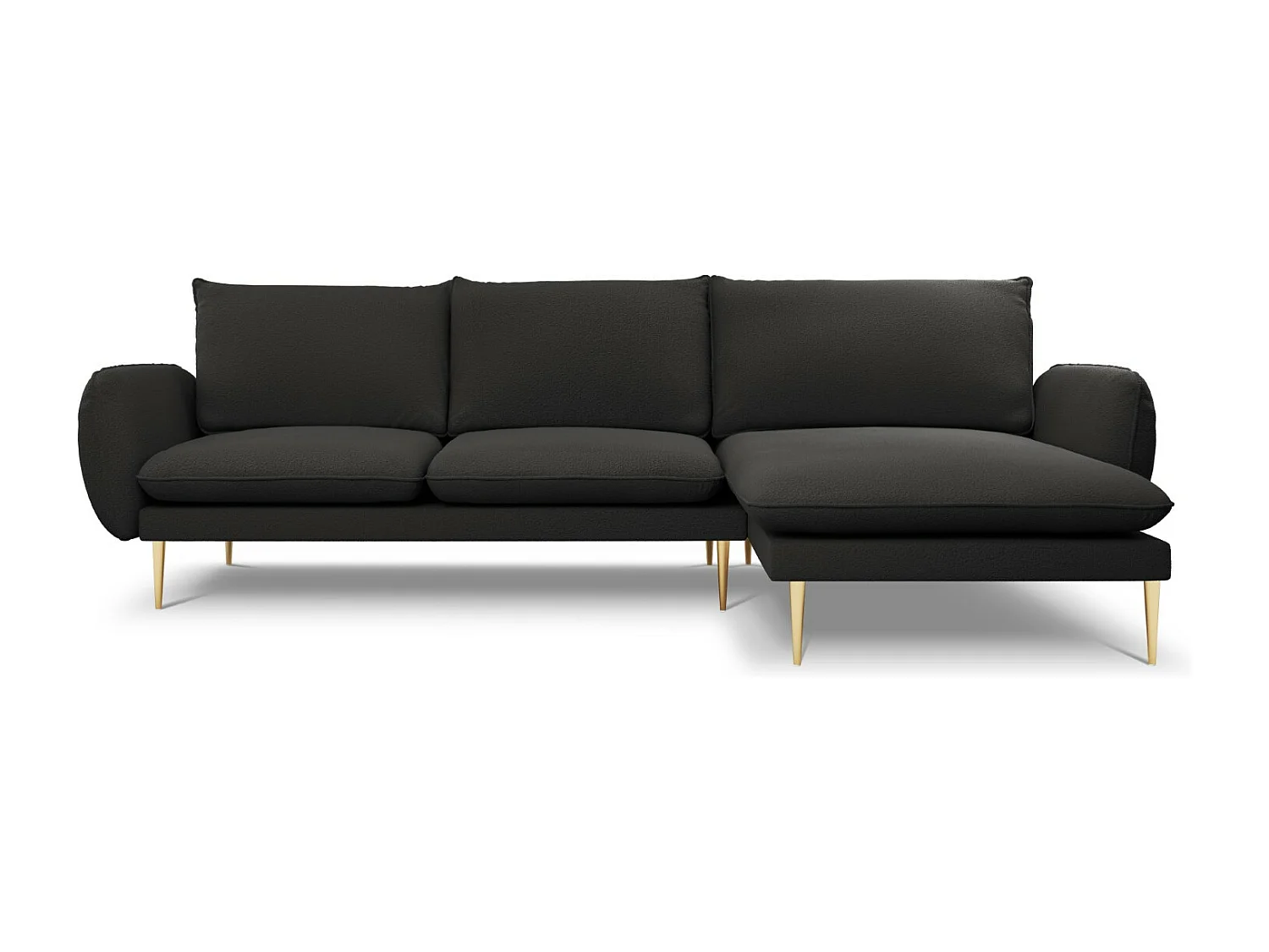 Cosmopolitan Design - Rechter hoekbank "Vienna" 5 zitplaatsen, Boucle, Zwart - 255x170x95cm