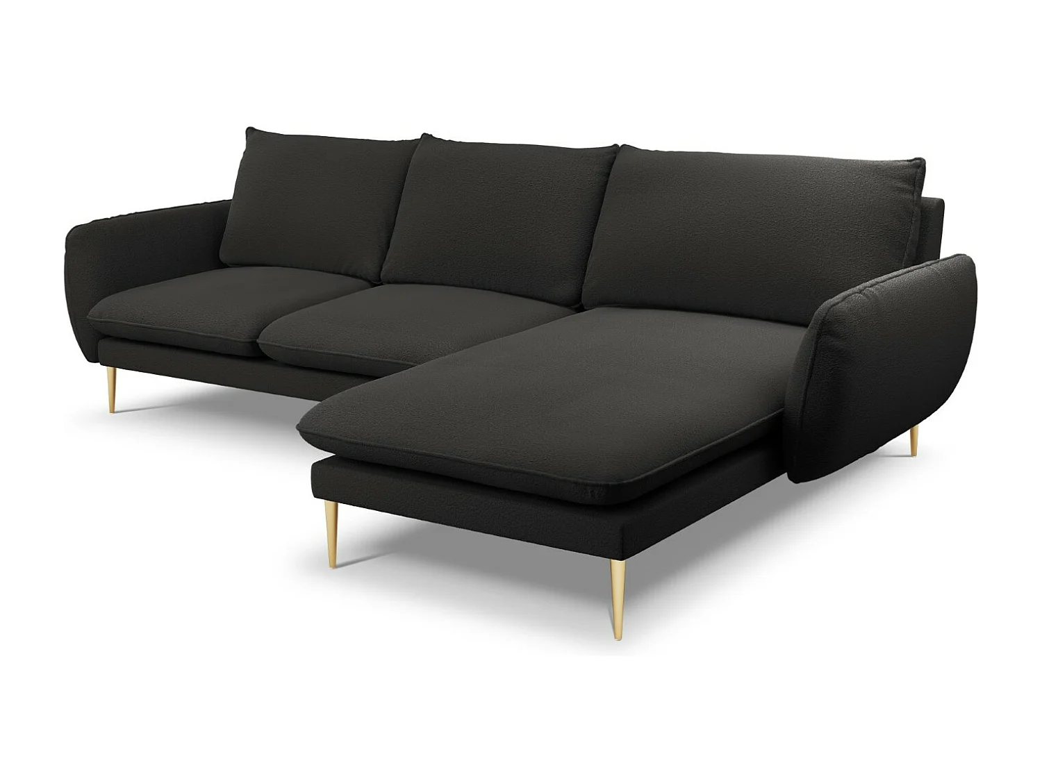 Cosmopolitan Design - Rechter hoekbank "Vienna" 5 zitplaatsen, Boucle, Zwart - 255x170x95cm