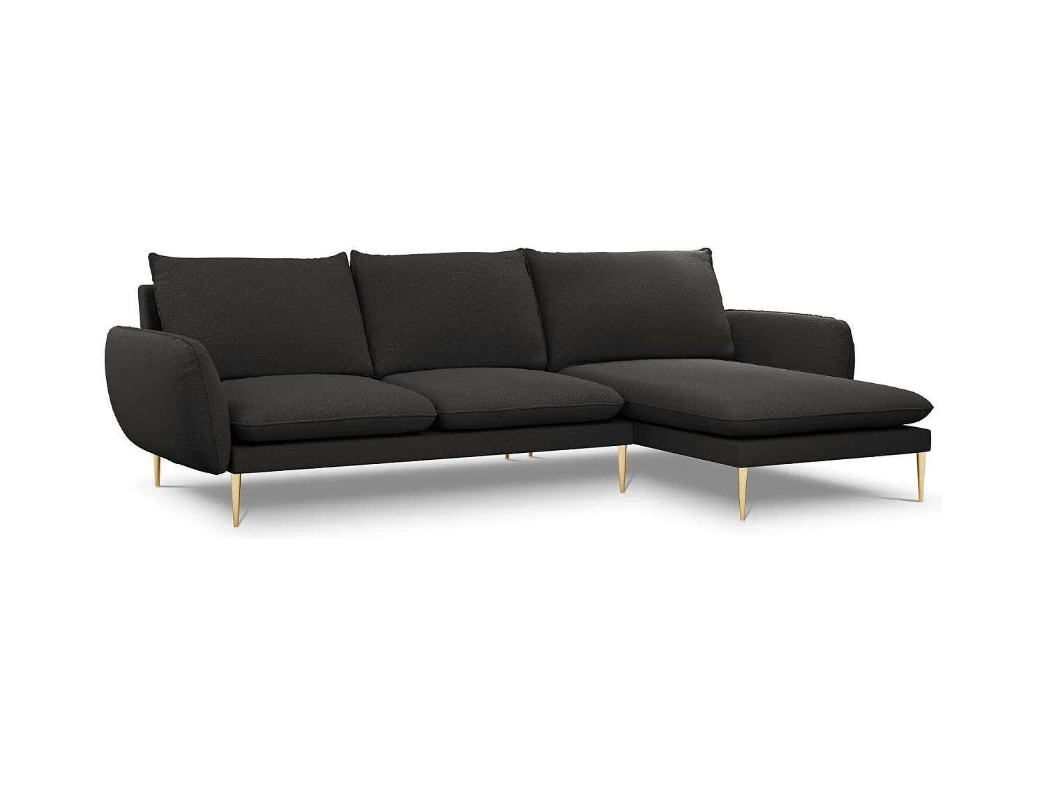 Cosmopolitan Design - Rechter hoekbank "Vienna" 5 zitplaatsen, Boucle, Zwart - 255x170x95cm
