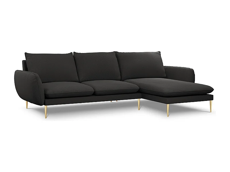 Cosmopolitan Design - Canapé d'angle droit "Vienna" 5 places en bouclé noir - 255x170x95cm