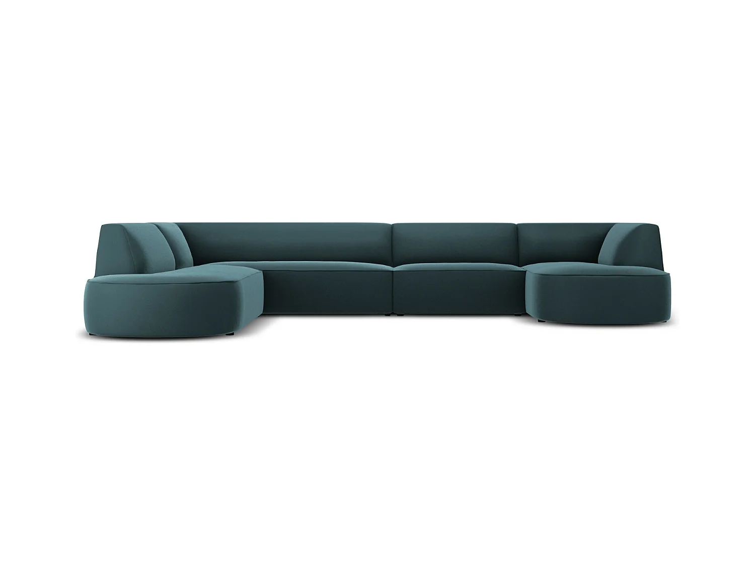 CXL by Christian Lacroix - Panoramische hoekbank links "Charles" 7 zitplaatsen, Flueel, Blauw - 366x273x69cm