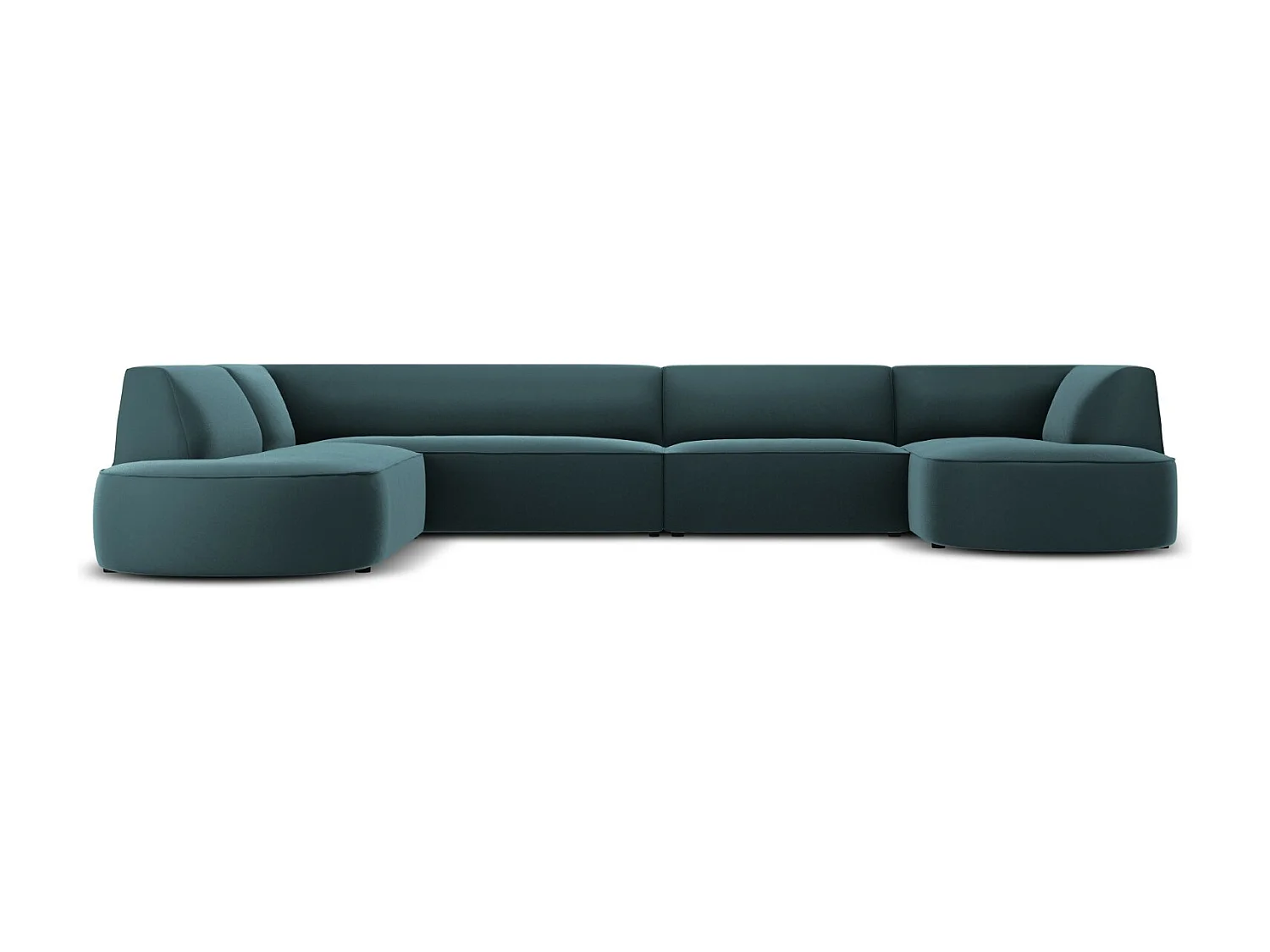 CXL by Christian Lacroix - Sofá de canto panorâmico à esquerda "Charles" 7 lugares em veludo azul - 366x273x69cm
