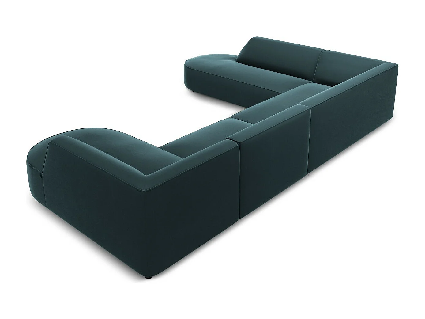 CXL by Christian Lacroix - Sofá de canto panorâmico à esquerda "Charles" 7 lugares em veludo azul - 366x273x69cm