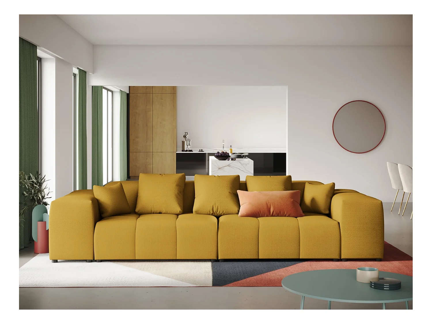 Cosmopolitan Design - Canapé modulable "Rome" 3 places en tissu structurel jaune - 320x120x75cm