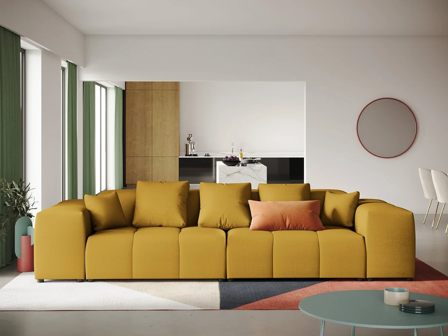 Cosmopolitan Design - Sofá modular "Rome" 3 lugares em tecido estrutural amarelo - 320x120x75cm