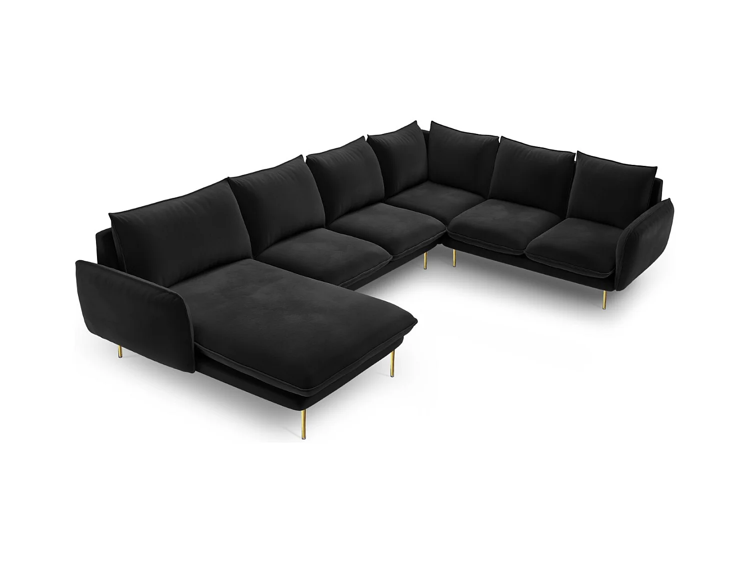 Cosmopolitan Design - Canapé d'angle droit panoramique "Vienna" 7 places en velours noir - 330x235x95cm