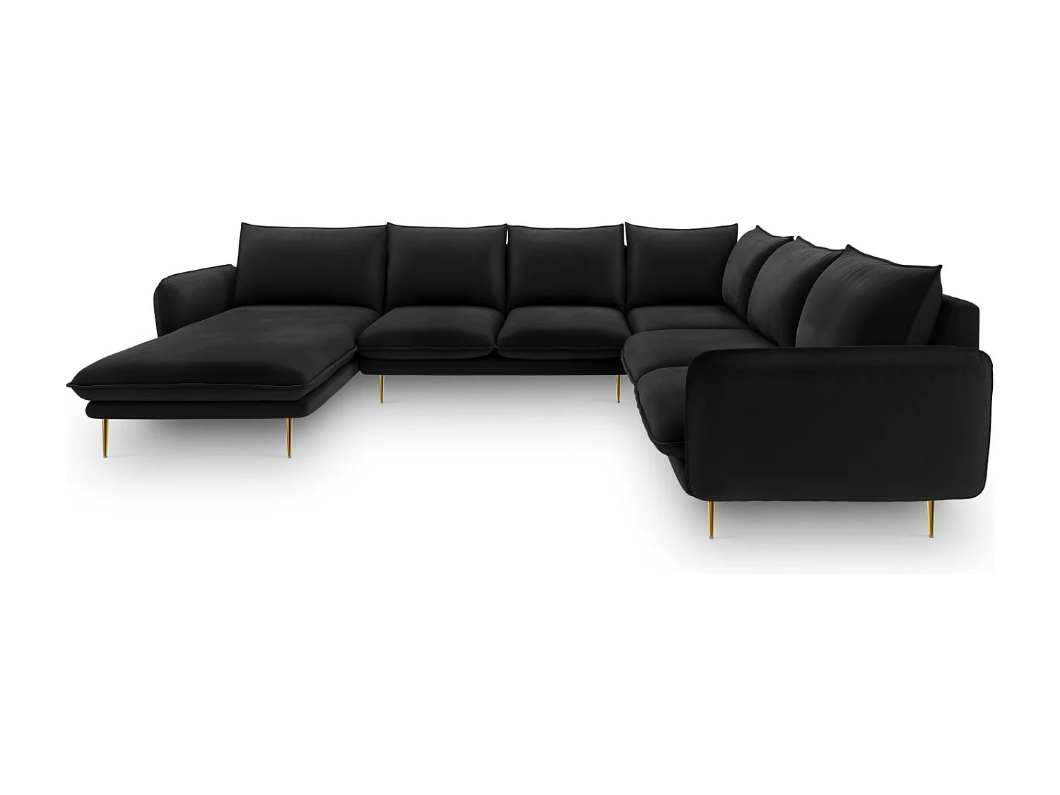Cosmopolitan Design - Canapé d'angle droit panoramique "Vienna" 7 places en velours noir - 330x235x95cm