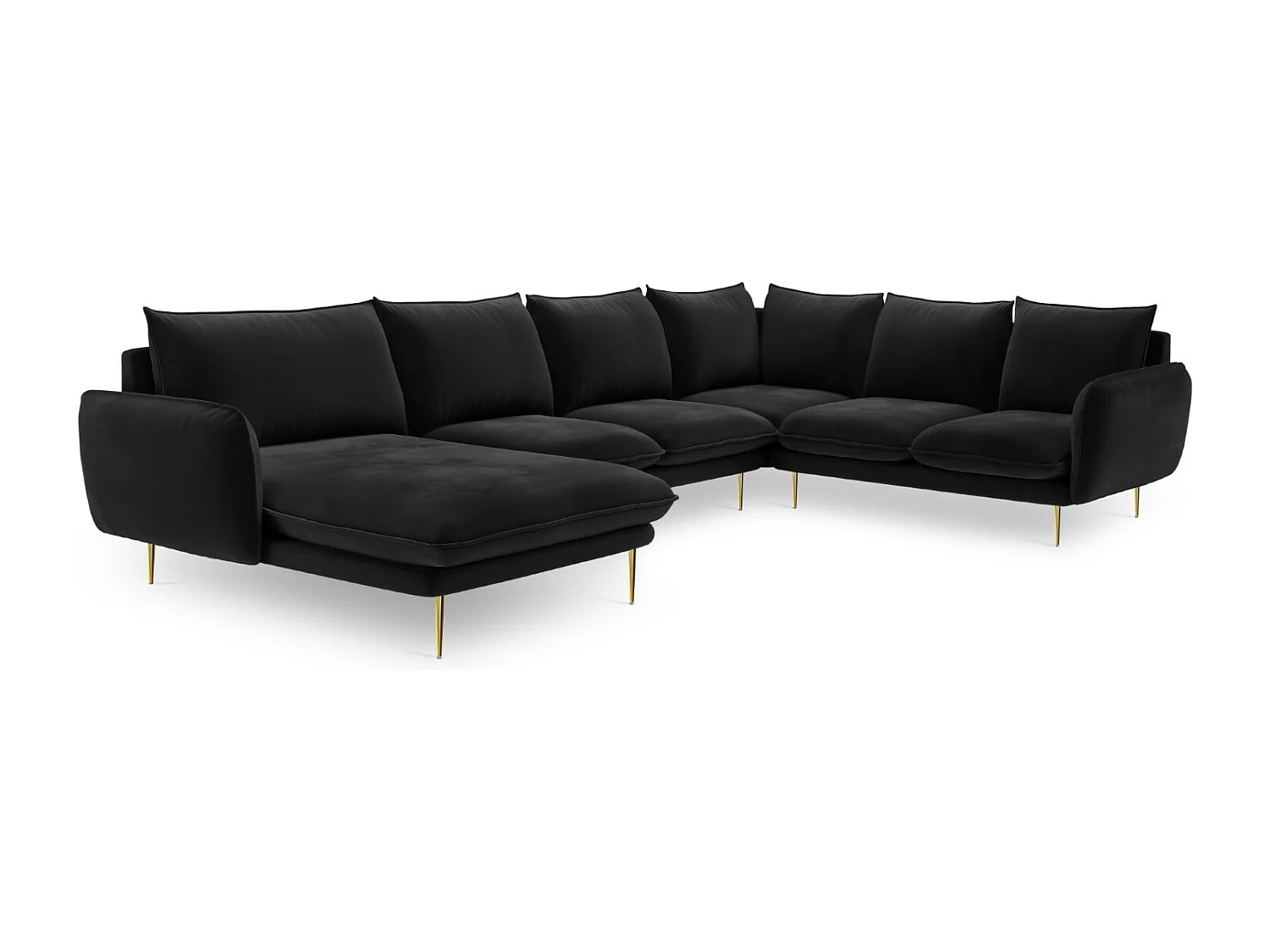 Cosmopolitan Design - Canapé d'angle droit panoramique "Vienna" 7 places en velours noir - 330x235x95cm