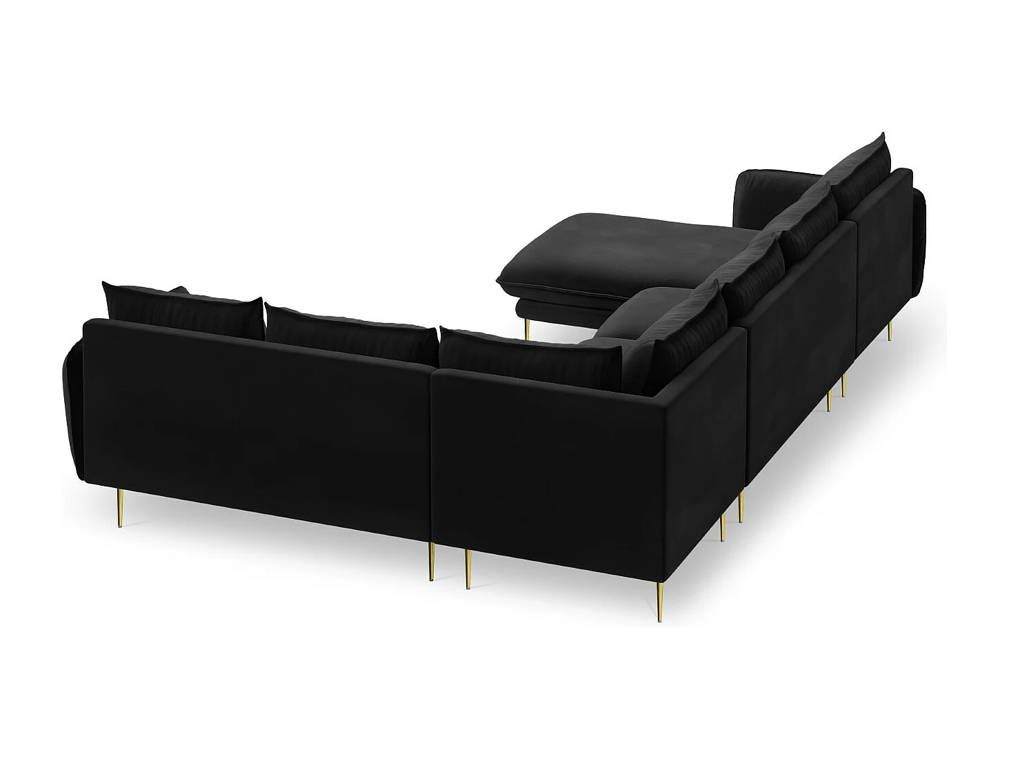 Cosmopolitan Design - Canapé d'angle droit panoramique "Vienna" 7 places en velours noir - 330x235x95cm