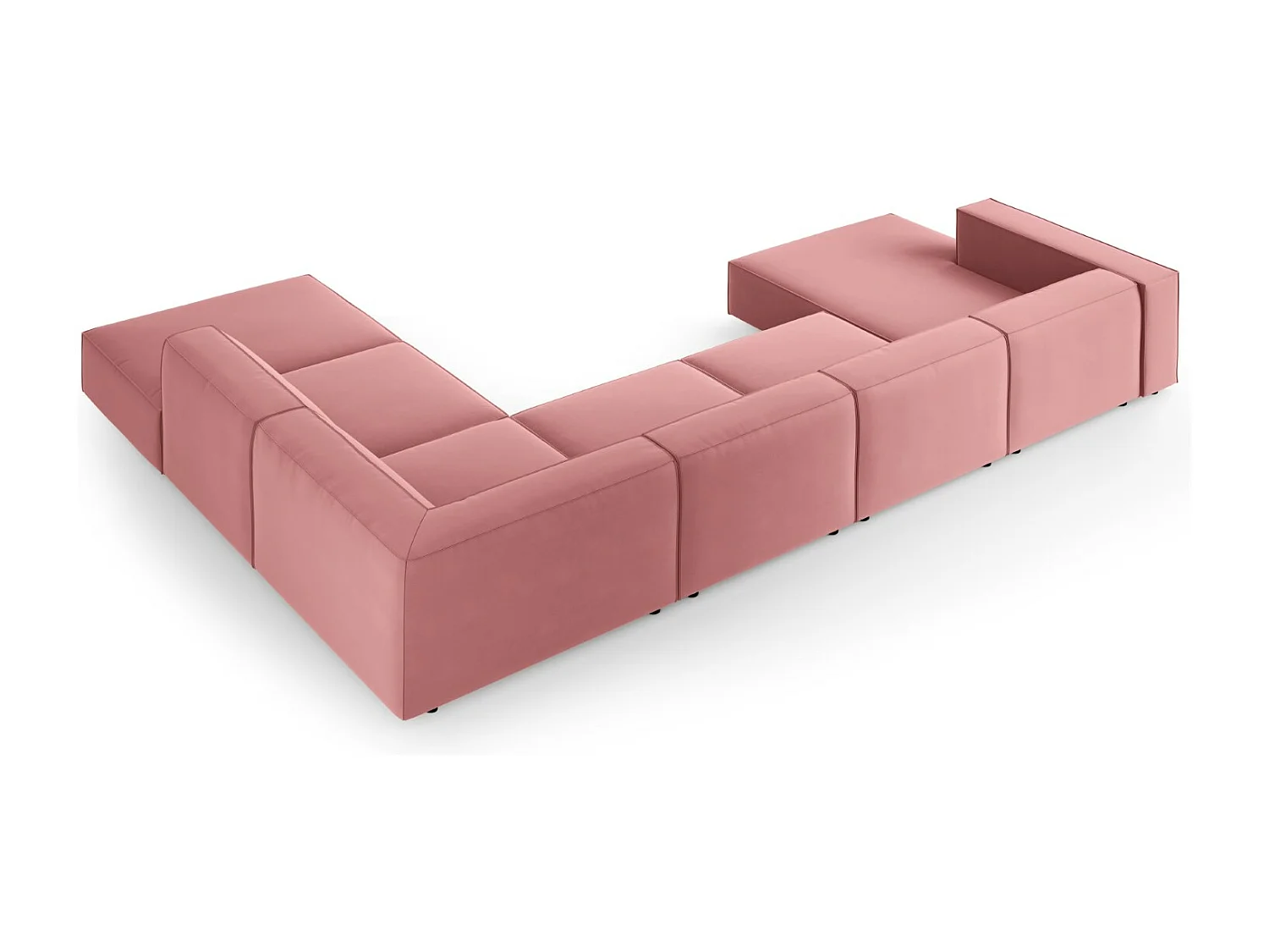 Cosmopolitan Design - Canapé d'angle droit panoramique "Arendal" 7 places en velours saumon - 364x262x70cm