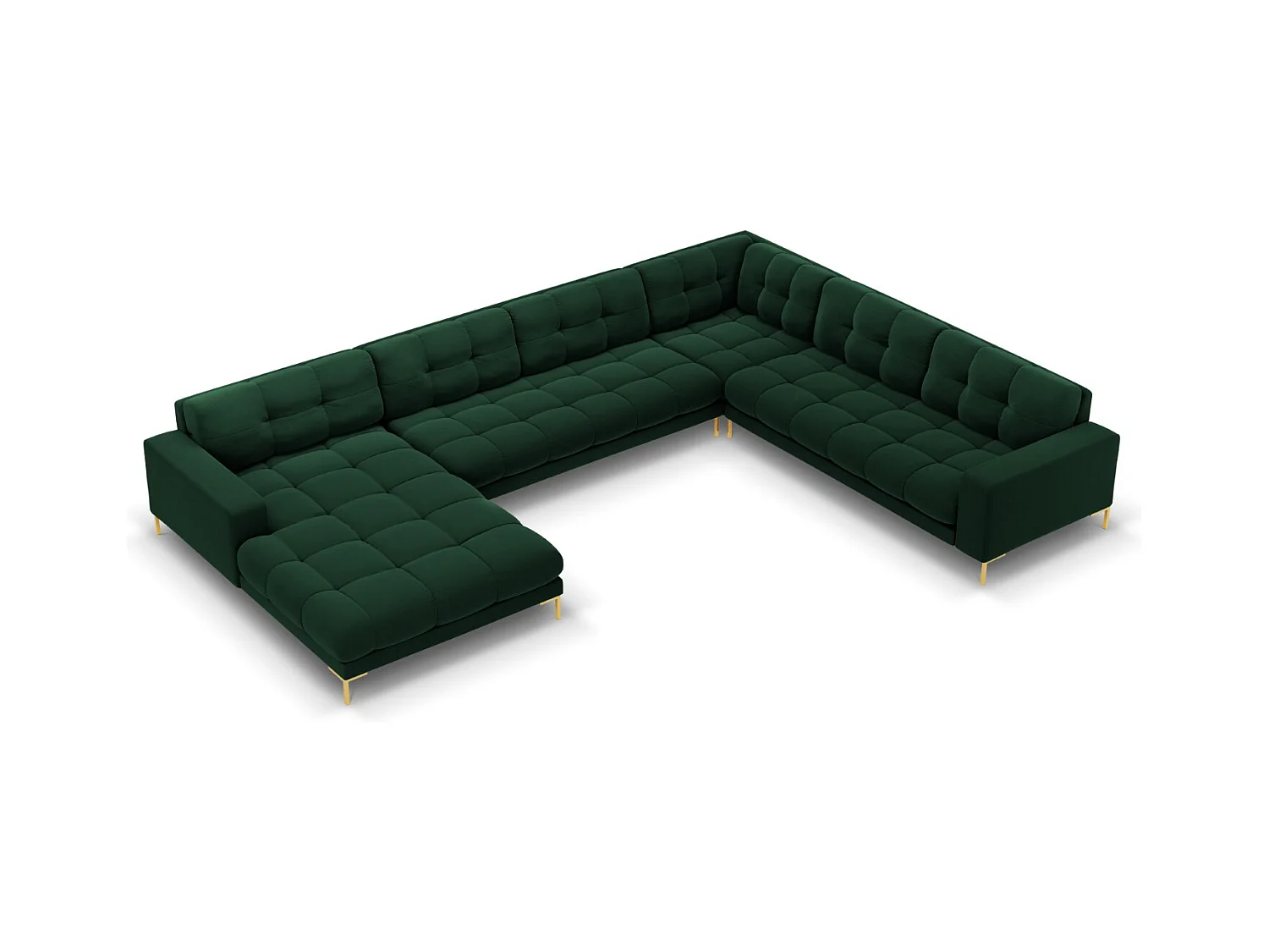 Cosmopolitan Design - Canapé d'angle droit panoramique "Bali" 7 places en velours vert bouteille - 327x256x75cm