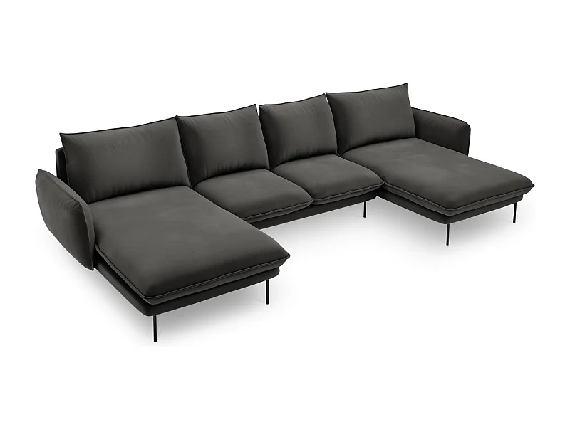 Cosmopolitan Design - Sofa panoramiczna, "Vienna" 6 miejsc welur, szary ciemny - 350x170x95cm