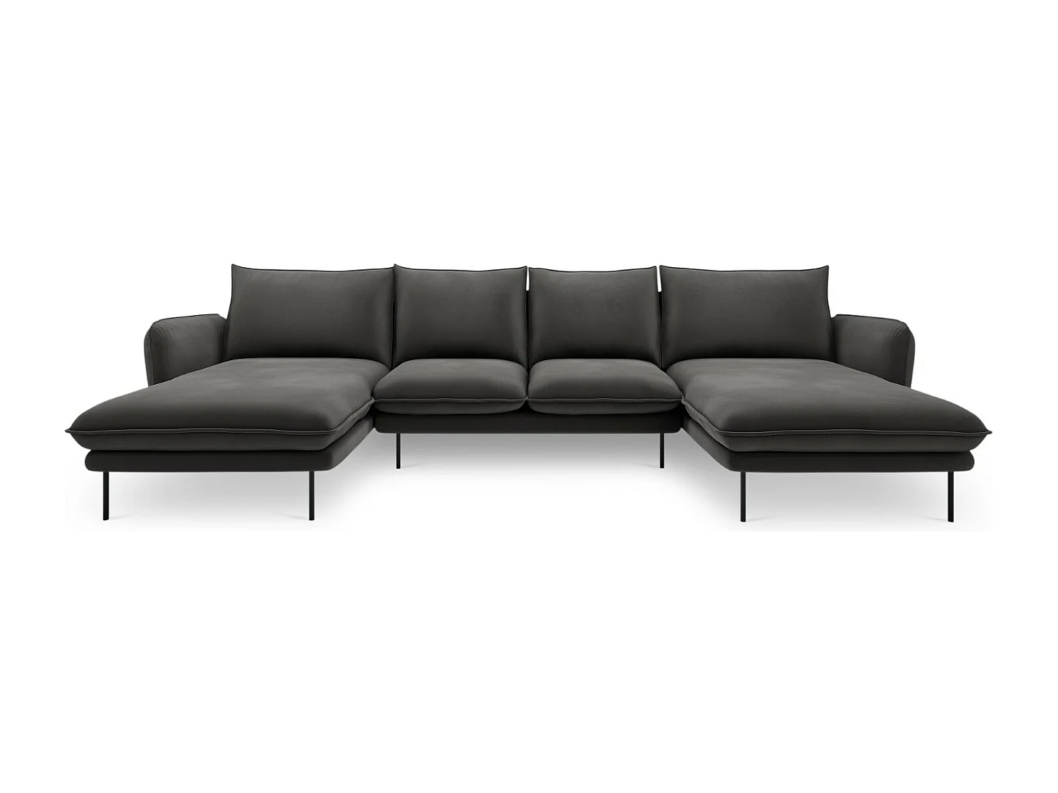 Cosmopolitan Design - Canapé panoramique "Vienna" 6 places en velours gris foncé - 350x170x95cm