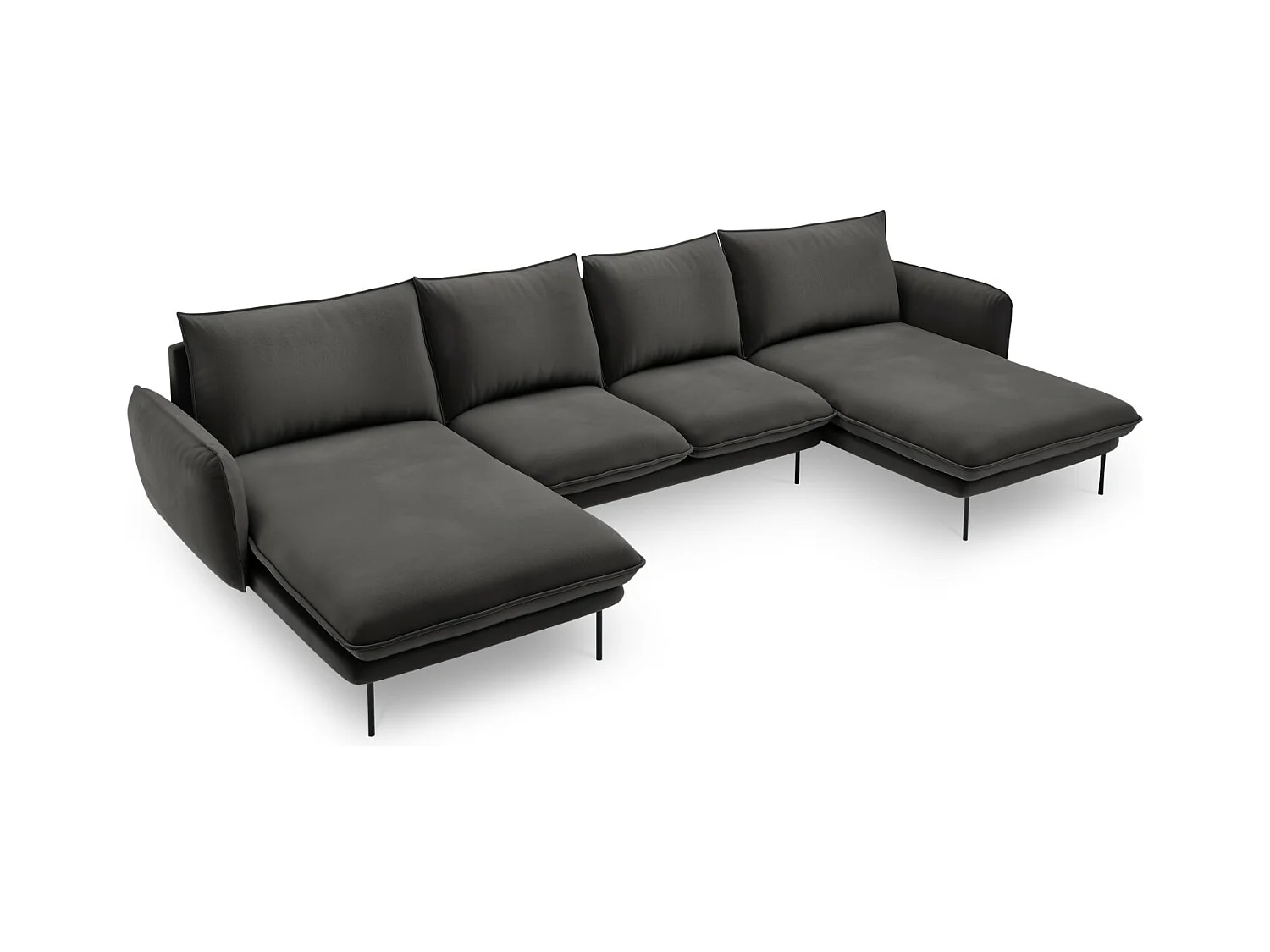 Cosmopolitan Design - Panoramische bank "Vienna" 6 zitplaatsen, Flueel, Donkergrijs - 350x170x95cm