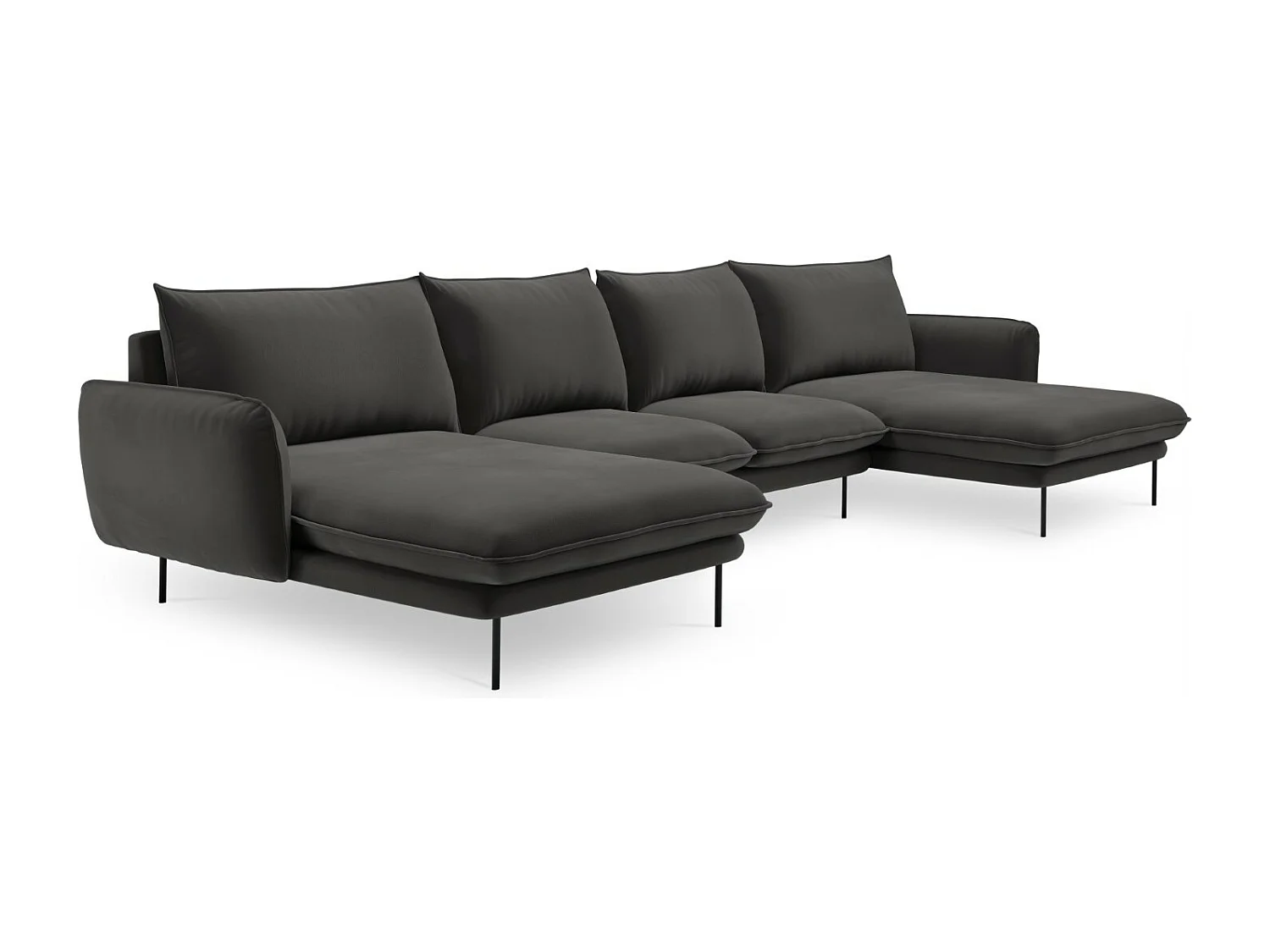 Cosmopolitan Design - Sofá panorâmico "Vienna" 6 lugares em veludo cinza escuro - 350x170x95cm