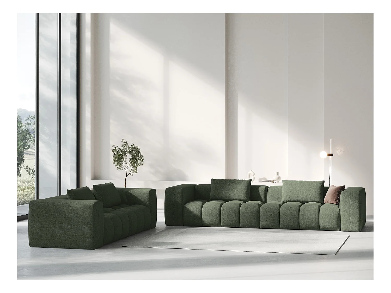 CXL by Christian Lacroix - Canapé modulable "Lorella" 3 places en tissu structurel vert olive foncé - 230x85x70cm