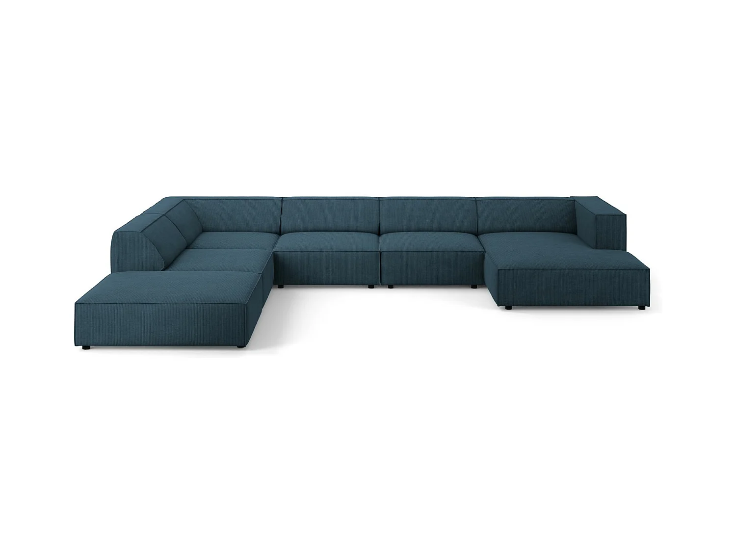 Cosmopolitan Design - Panoramische hoekbank links "Arendal" 7 zitplaatsen, Chenille met ribbeleffect, Marineblauw - 364x262x70cm