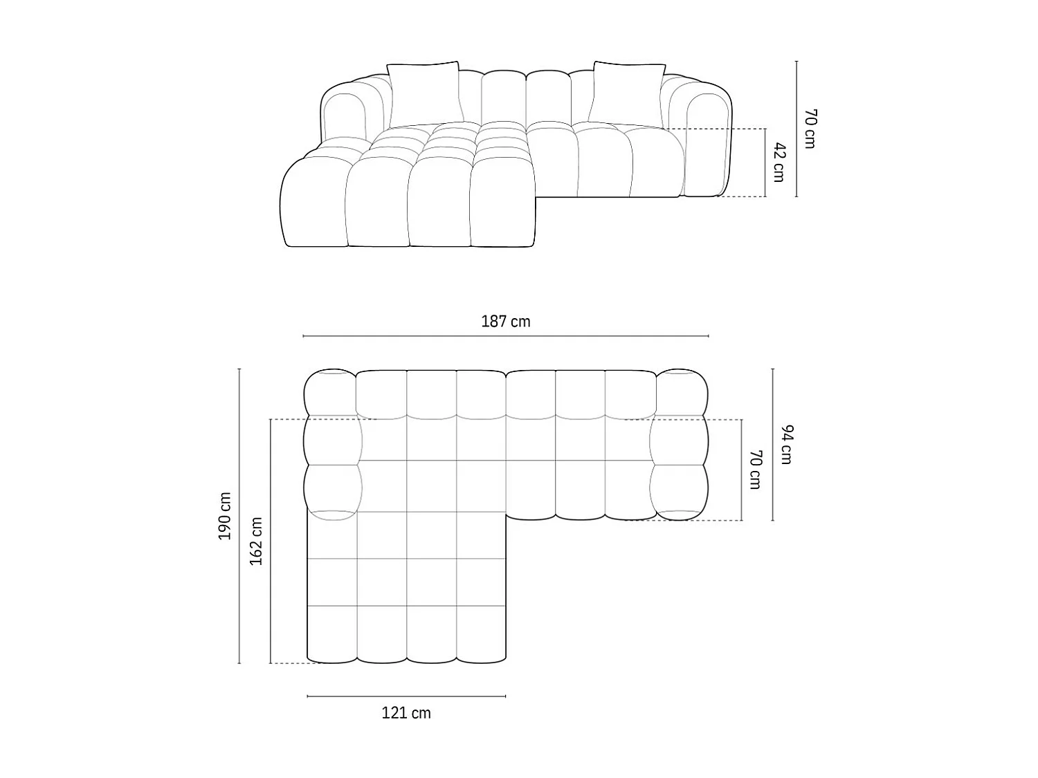 CXL by Christian Lacroix - Divano angolare modulare sinistro "Clotilde" 3 posti in tessuto strutturato turchese - 187x190x70cm