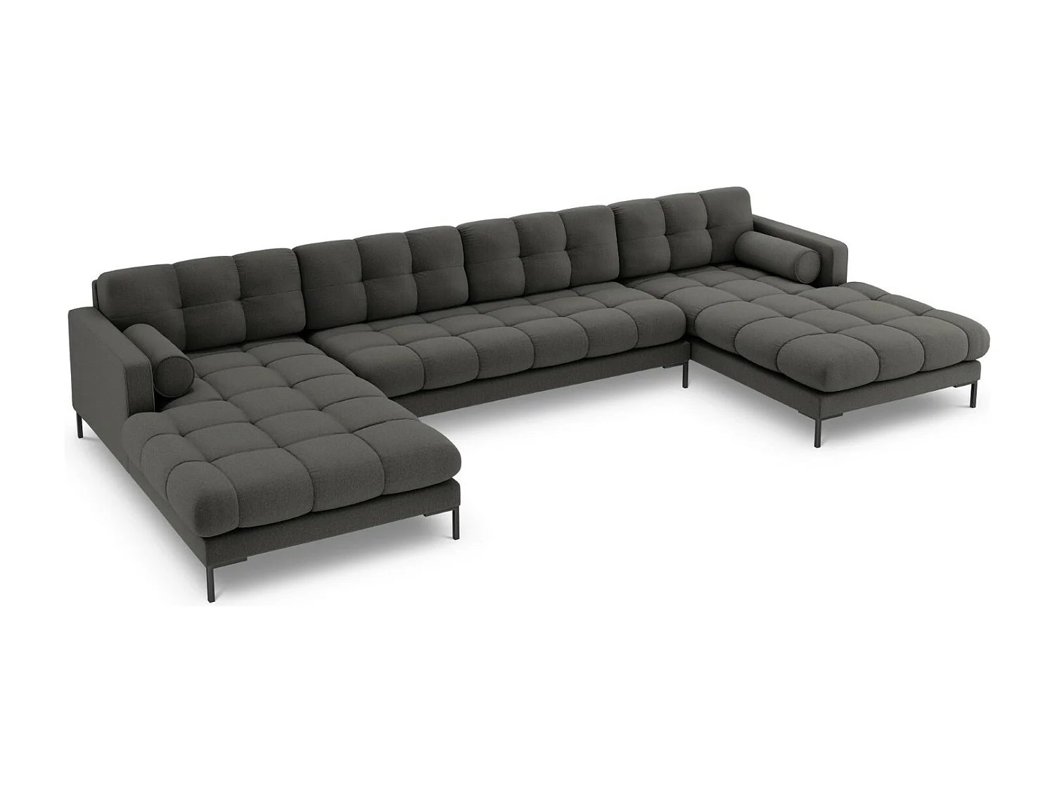 Cosmopolitan Design - 7-Sitzer Panoramasofa "Bali" aus strukturiertem Stoff dunkelgrau - 383x185x75cm