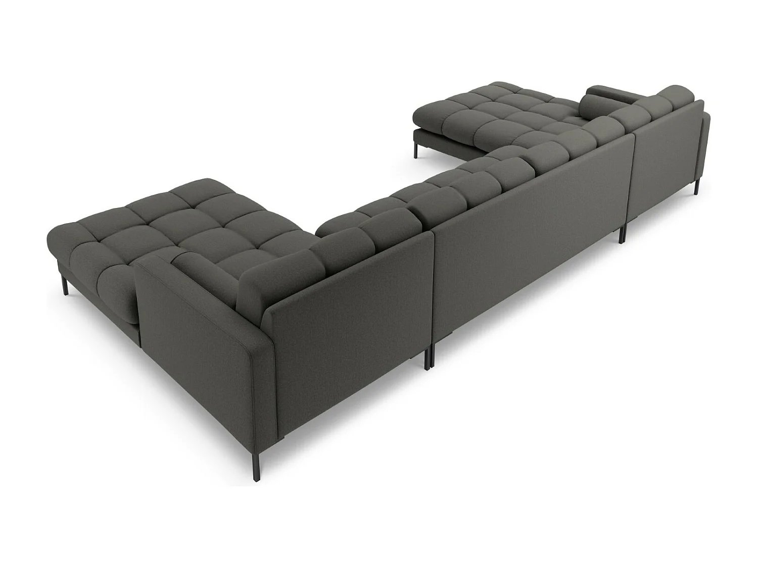 Cosmopolitan Design - Sofá panorâmico "Bali" 7 lugares em tecido estrutural cinza escuro - 383x185x75cm