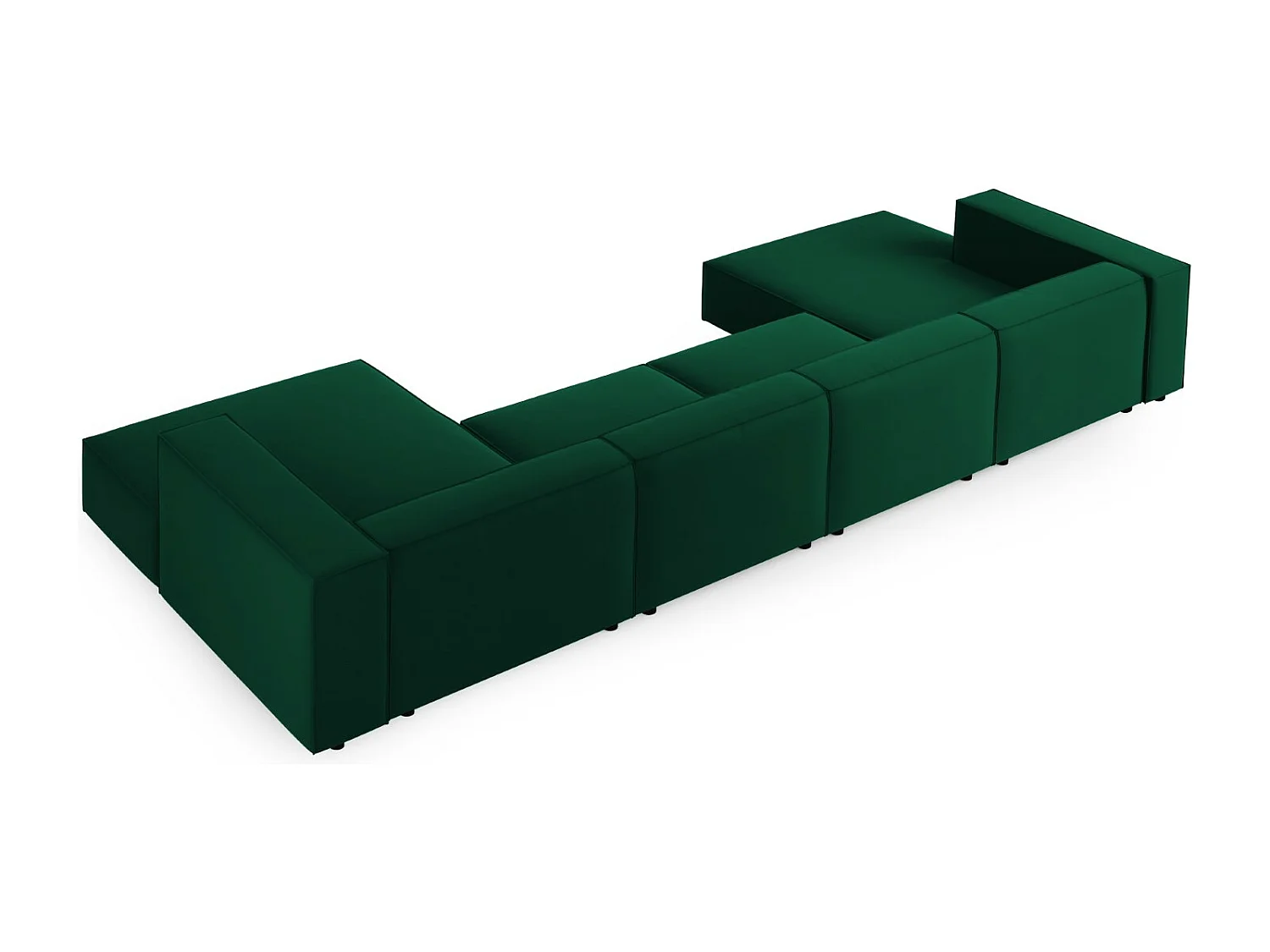 Cosmopolitan Design - Sofá panorâmico "Arendal" 6 lugares em veludo verde garrafa - 364x166x70cm