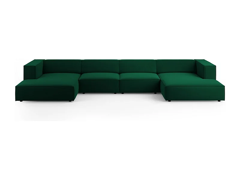 Cosmopolitan Design - Divano panoramico "Arendal" 6 posti in velluto verde bottiglia - 364x166x70cm