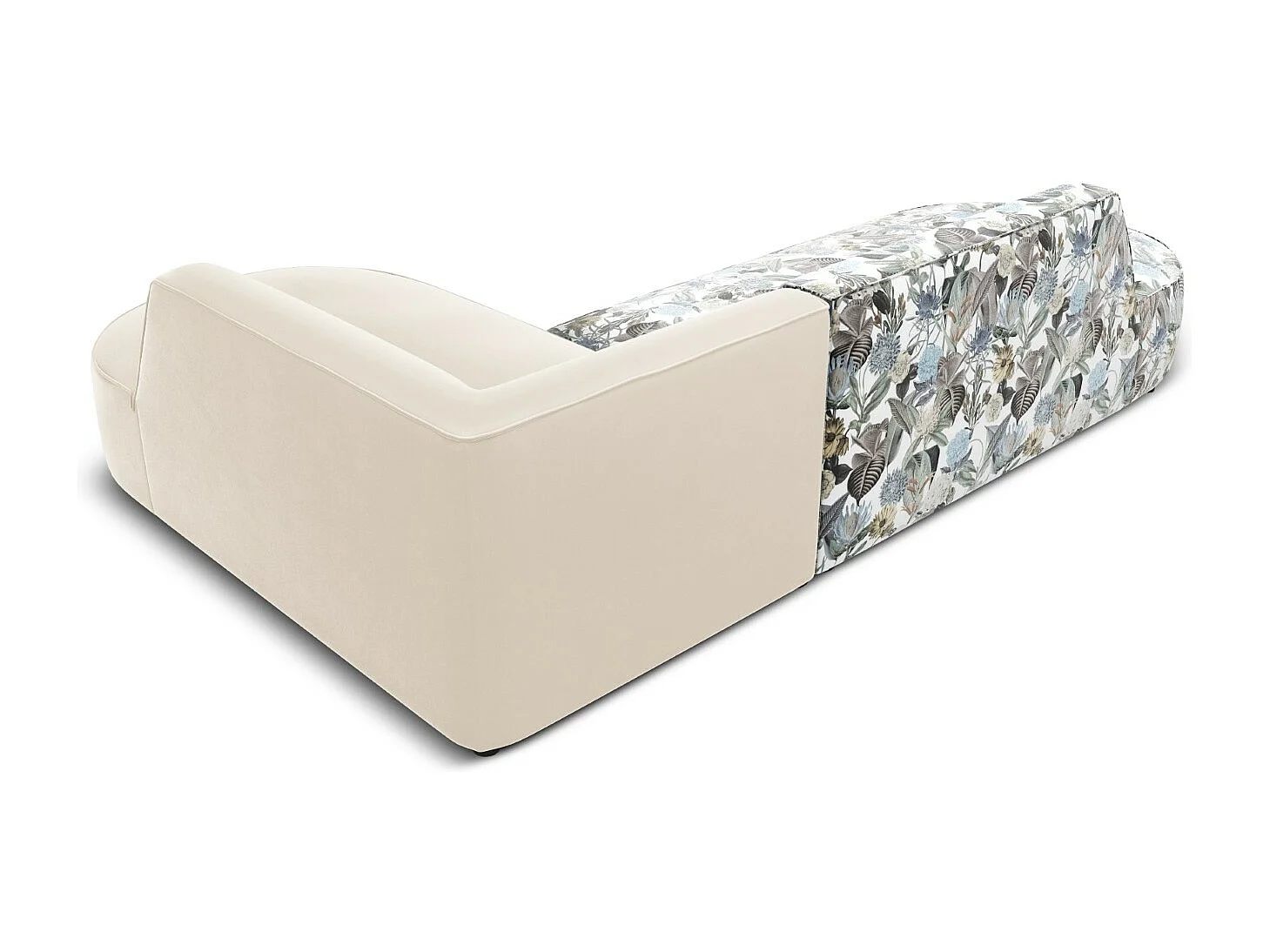 CXL by Christian Lacroix - Canapé d'angle droit "Charles" 4 places en velours motif de jardin bleu clair,beige - 273x180x69cm