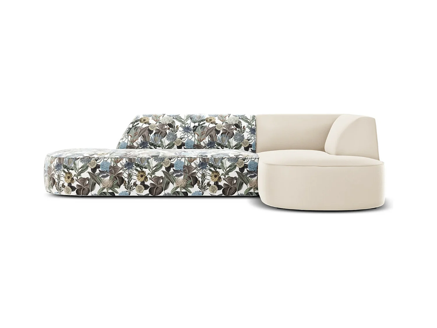 CXL by Christian Lacroix - Canapé d'angle droit "Charles" 4 places en velours motif de jardin bleu clair,beige - 273x180x69cm