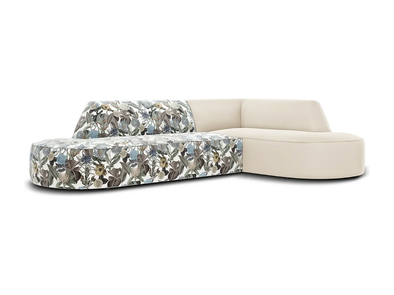 CXL by Christian Lacroix - Canapé d'angle droit "Charles" 4 places en velours motif de jardin bleu clair,beige - 273x180x69cm